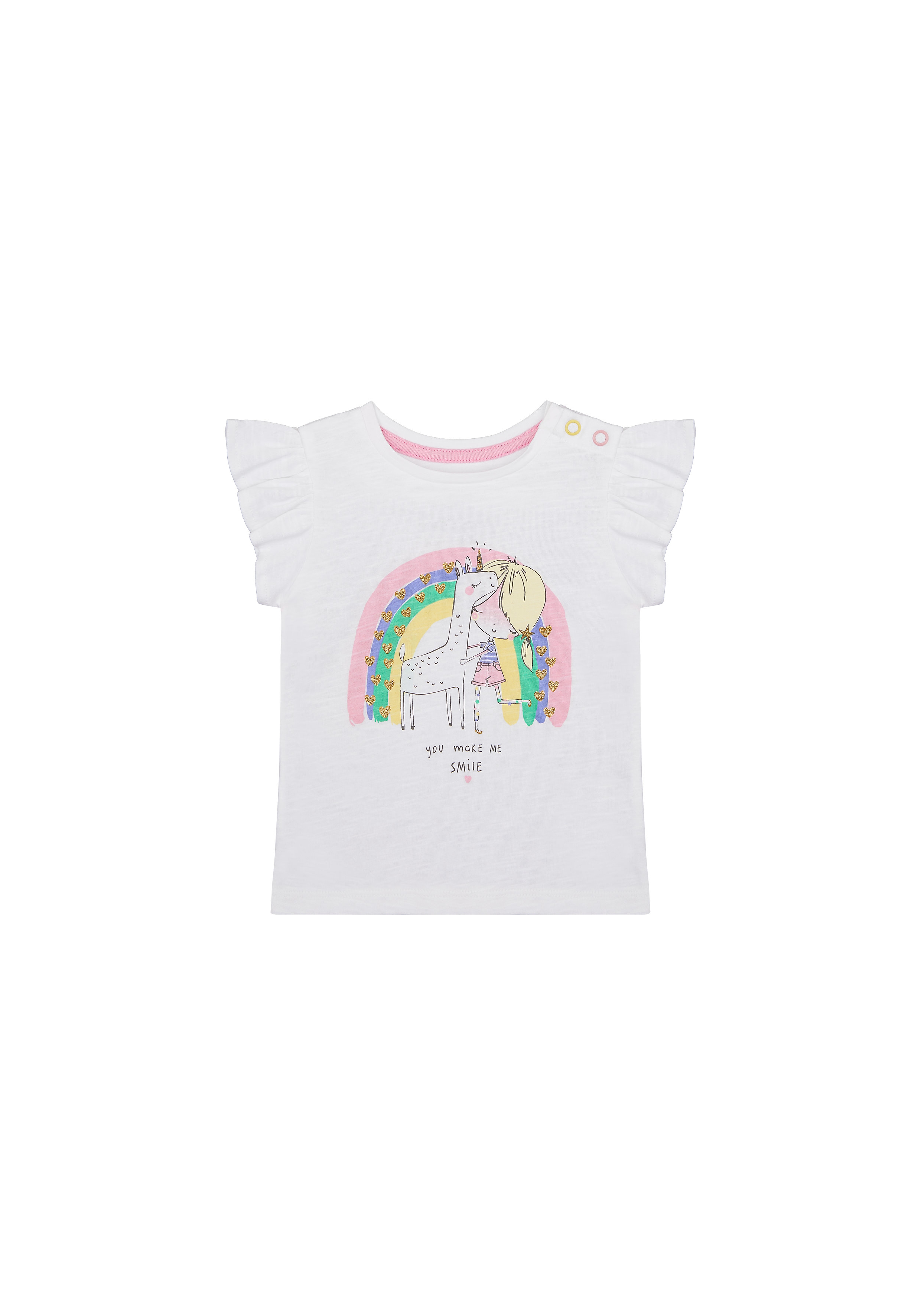 Mothercare | Girls Half Sleeves T-Shirt Rainbow Glitter Print - White