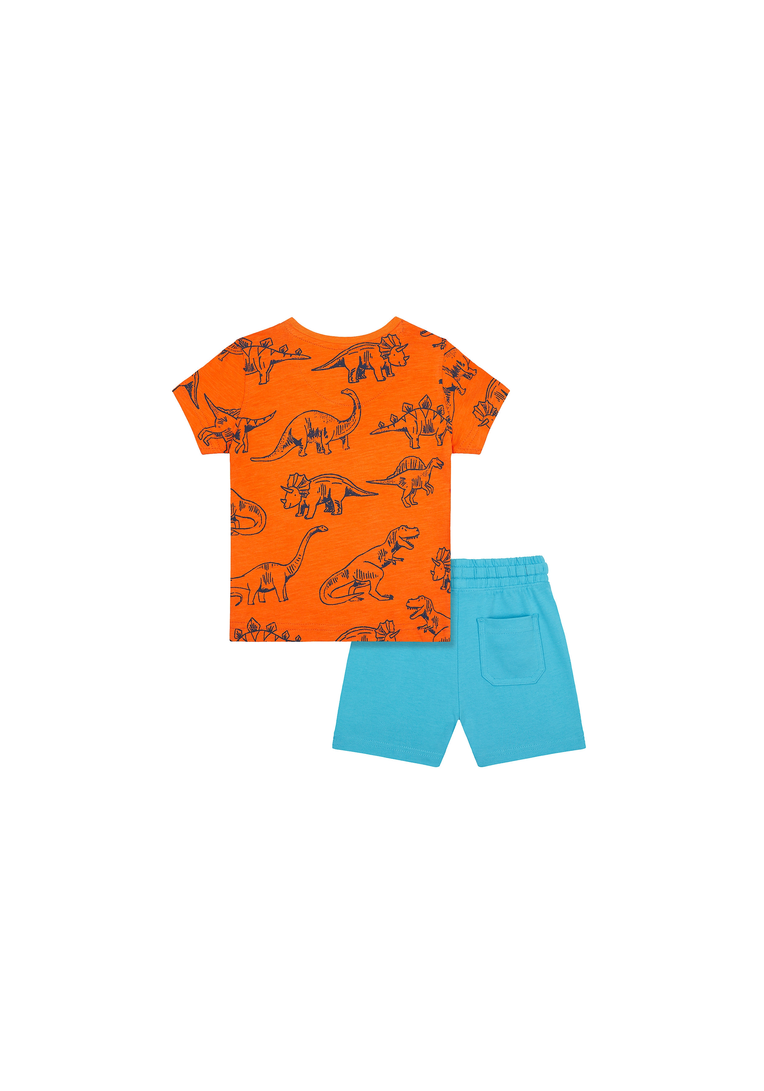 Boys Half Sleeves T-Shirt And Shorts Set Dino Print - Orange Blue