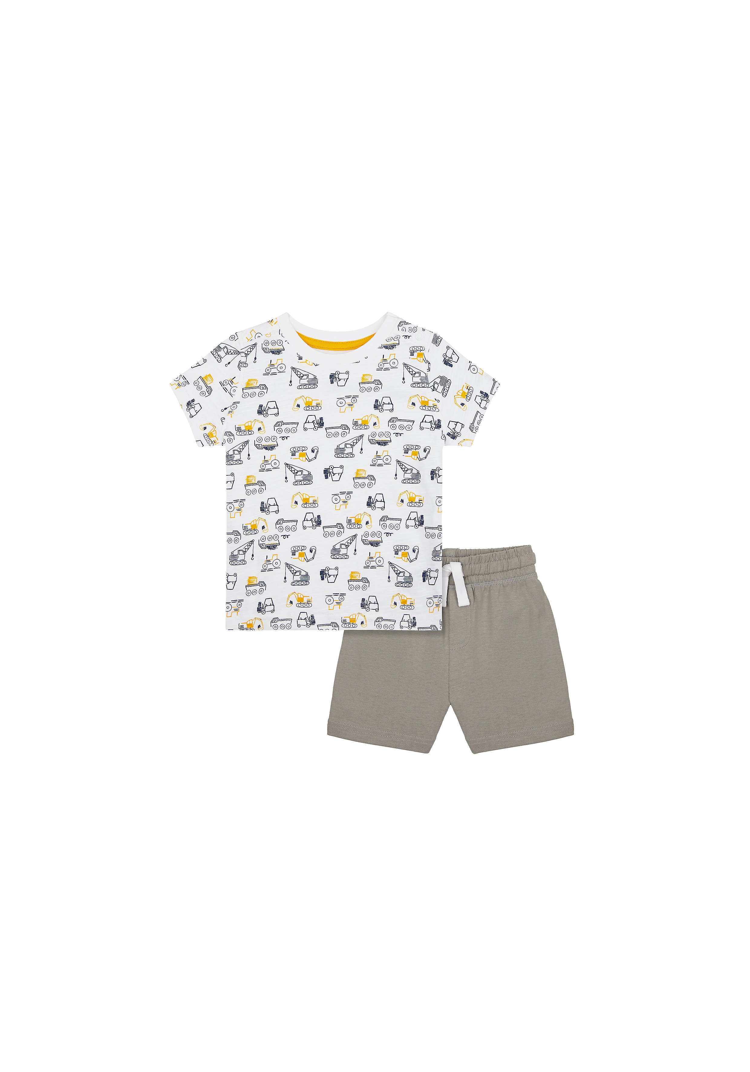 Mothercare | Boys Half Sleeves T-Shirt And Shorts Set Vehicle Print - White Grey