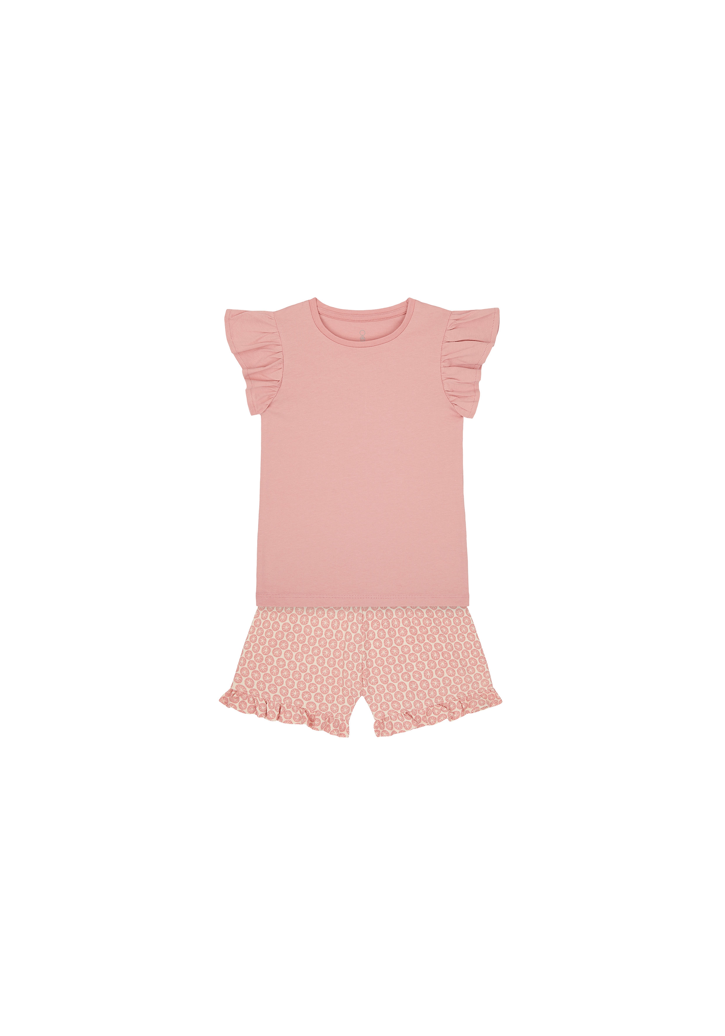 Girls Half Sleeves T-Shirt And Shorts Set Printed - Pink