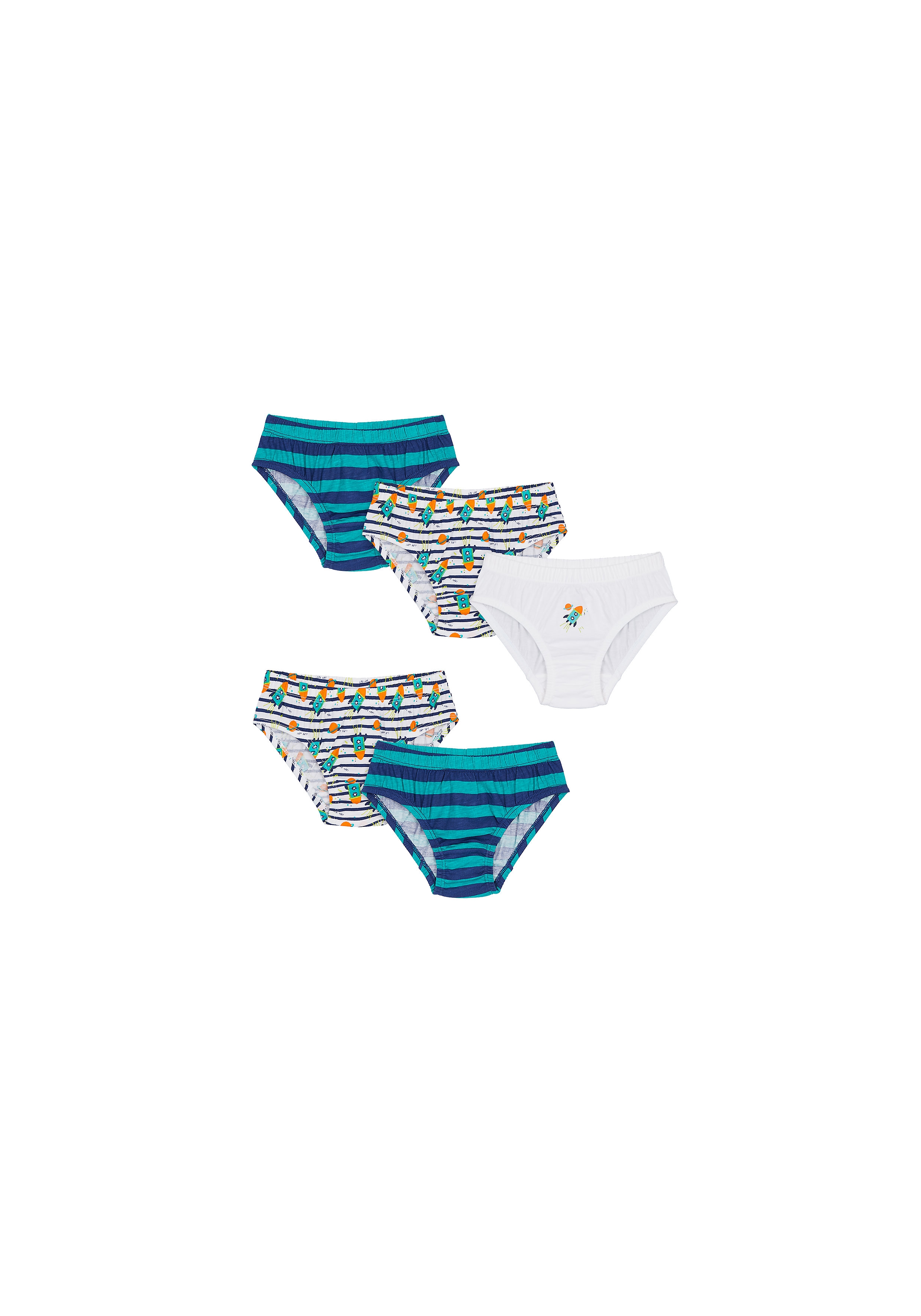 Mothercare | Boys Briefs Striped And Rocket Print - Pack Of 5 - Multicolor