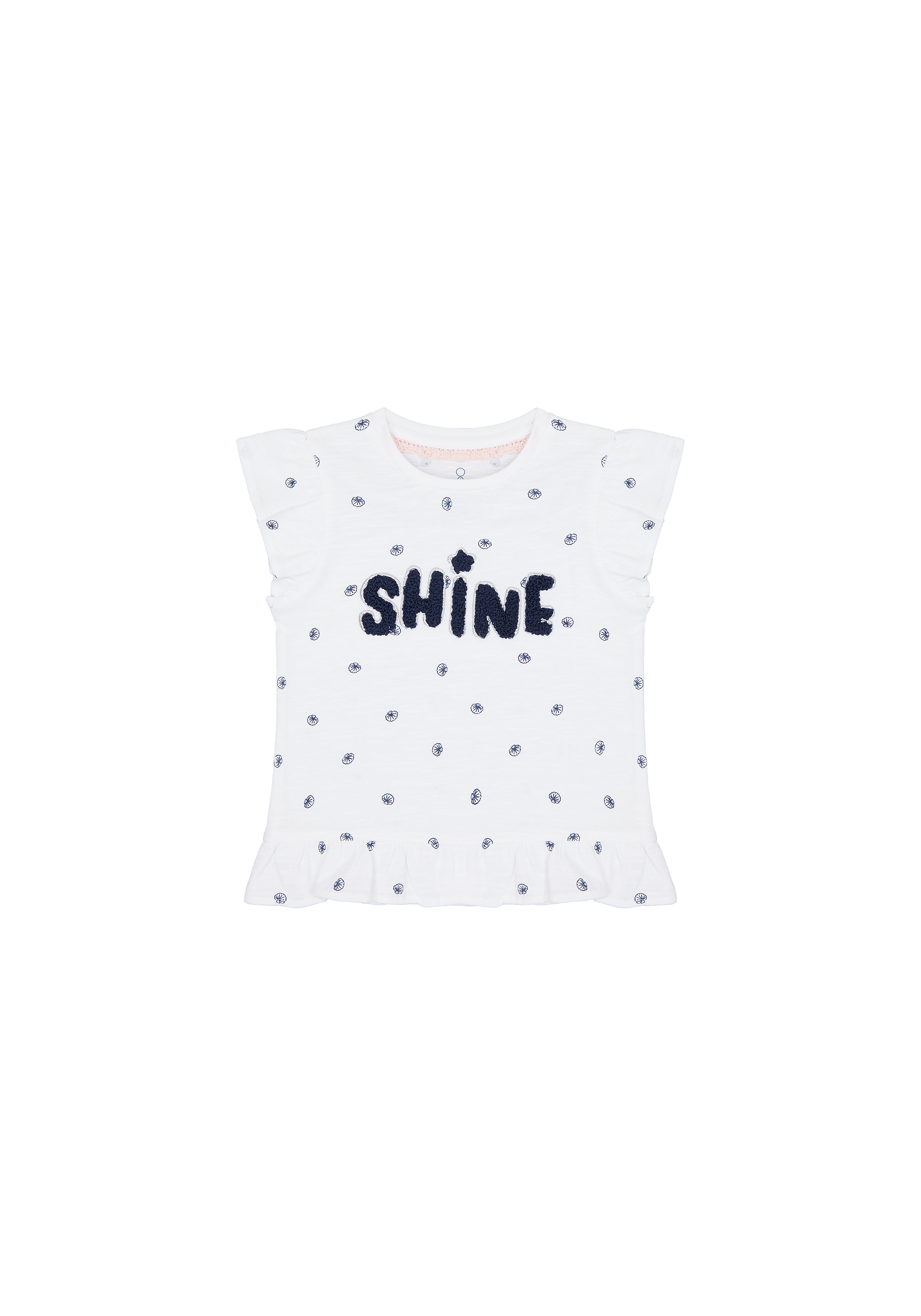 Mothercare | Girls Half Sleeves T-Shirt Text Patchwork - White