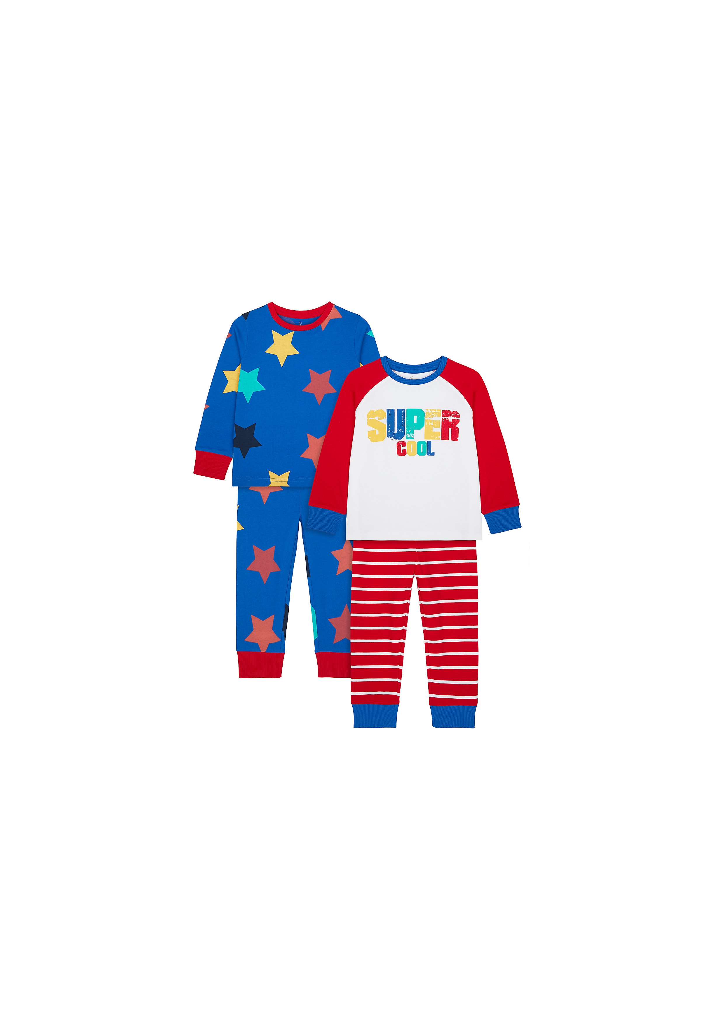 Mothercare | Boys Full Sleeves Pyjama Set Star And Text Print - Pack Of 2 - Red Blue