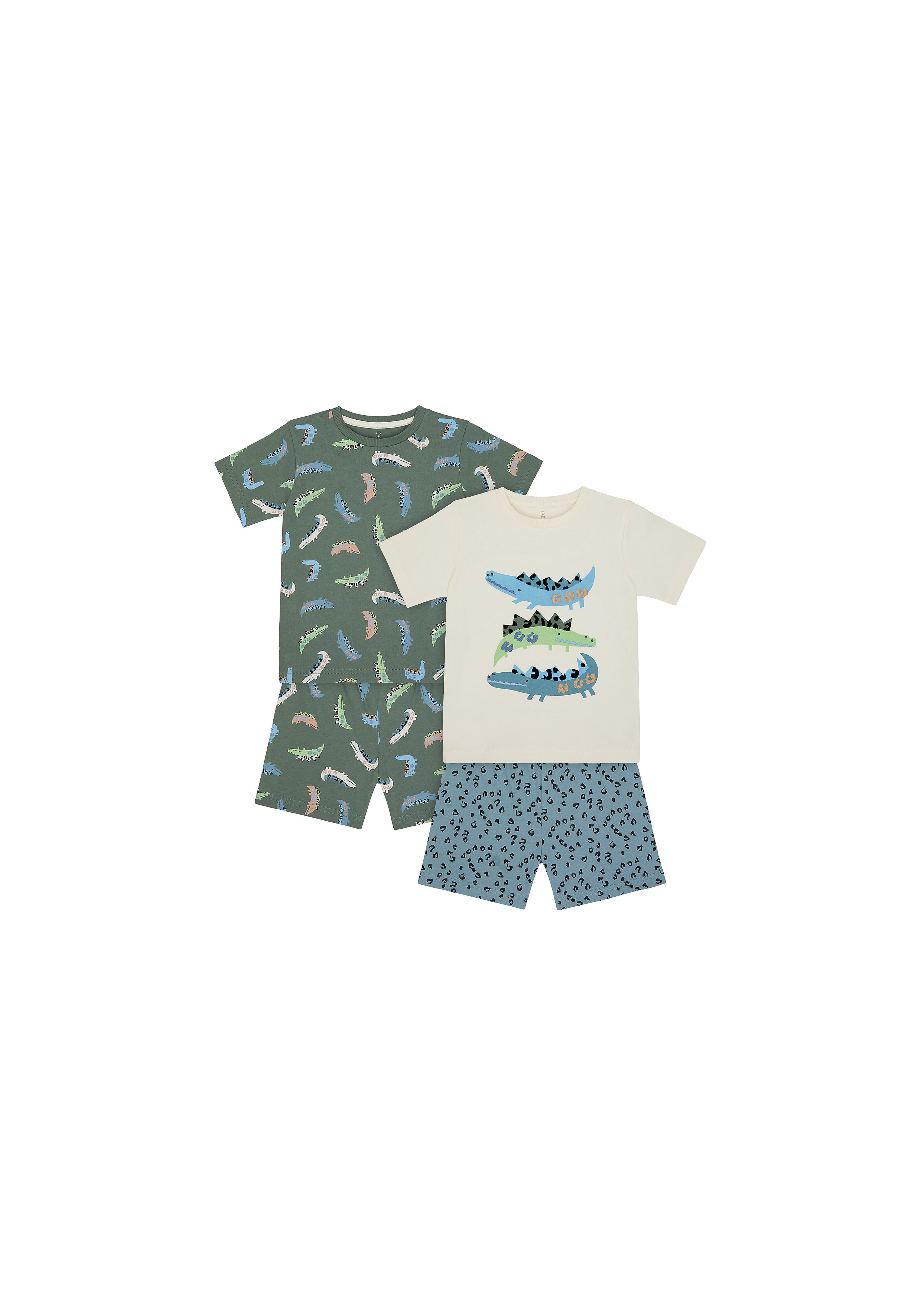 Mothercare | Boys Half Sleeves Shortie Pyjama Set Crocodile Embroidery - Pack Of 2 - Multicolor