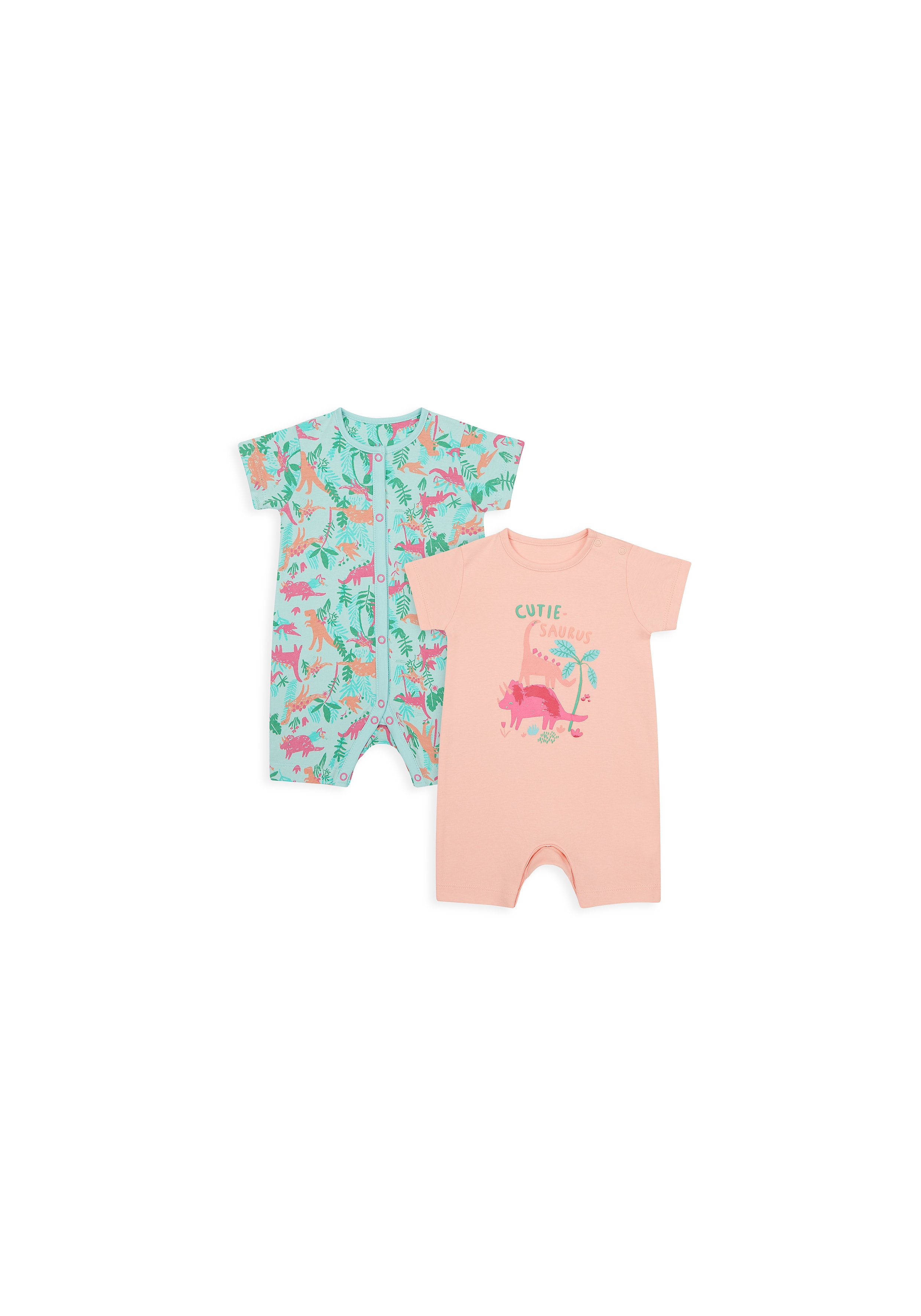 Mothercare | Girls Half Sleeves Romper Dino Print - Pack Of 2 - Multicolor