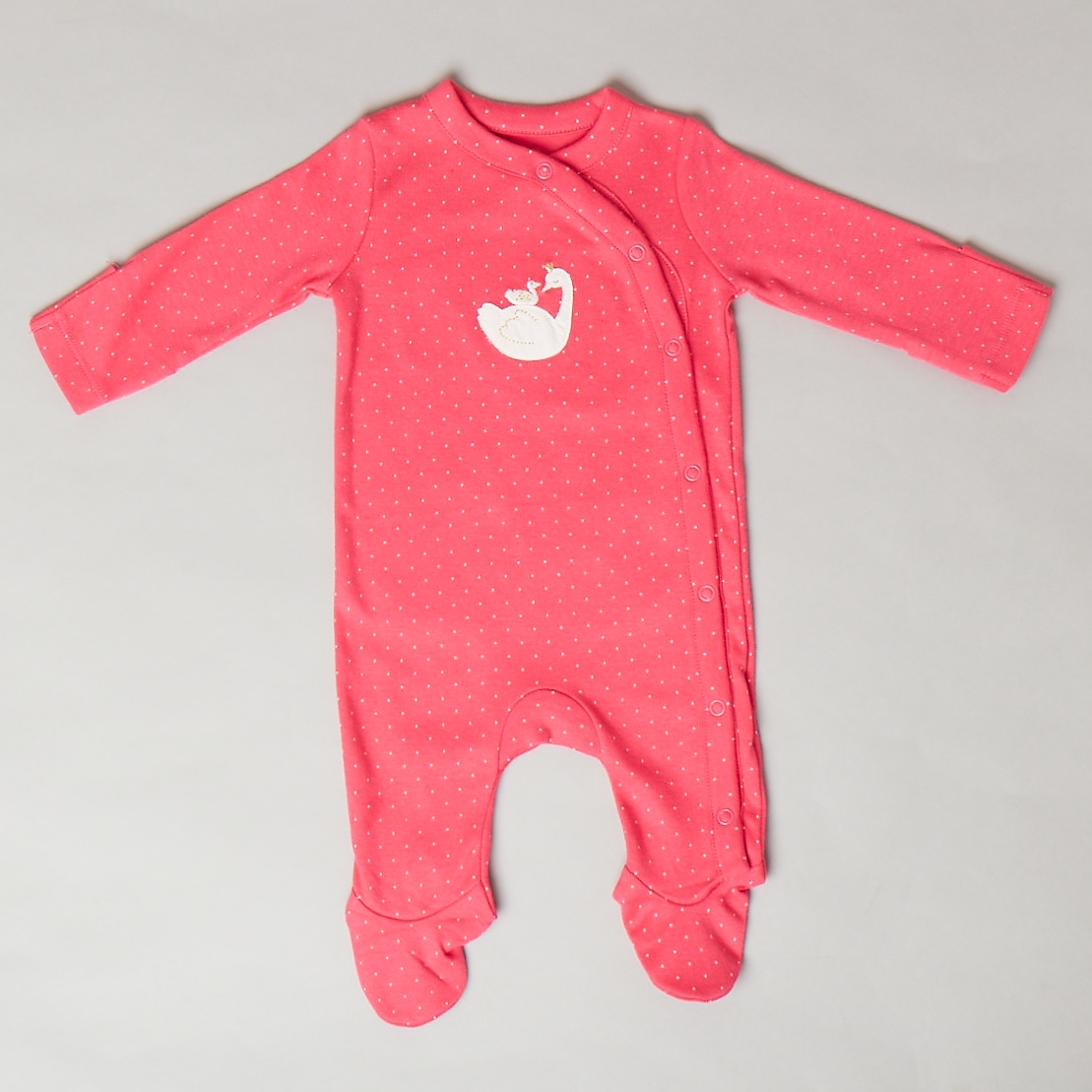 Mothercare | Girls Full Sleeves Romper Swan Patchwork - Pink
