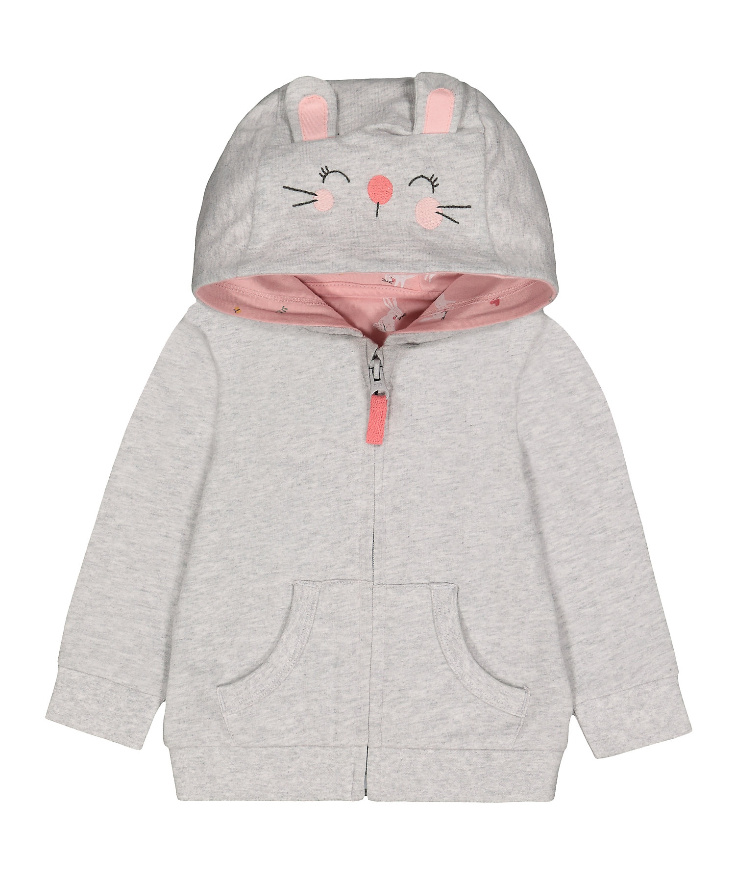 Mothercare | Girls Full Sleeves Hooded Sweatshirt Bunny Embroidery And 3D Ear Details - Grey