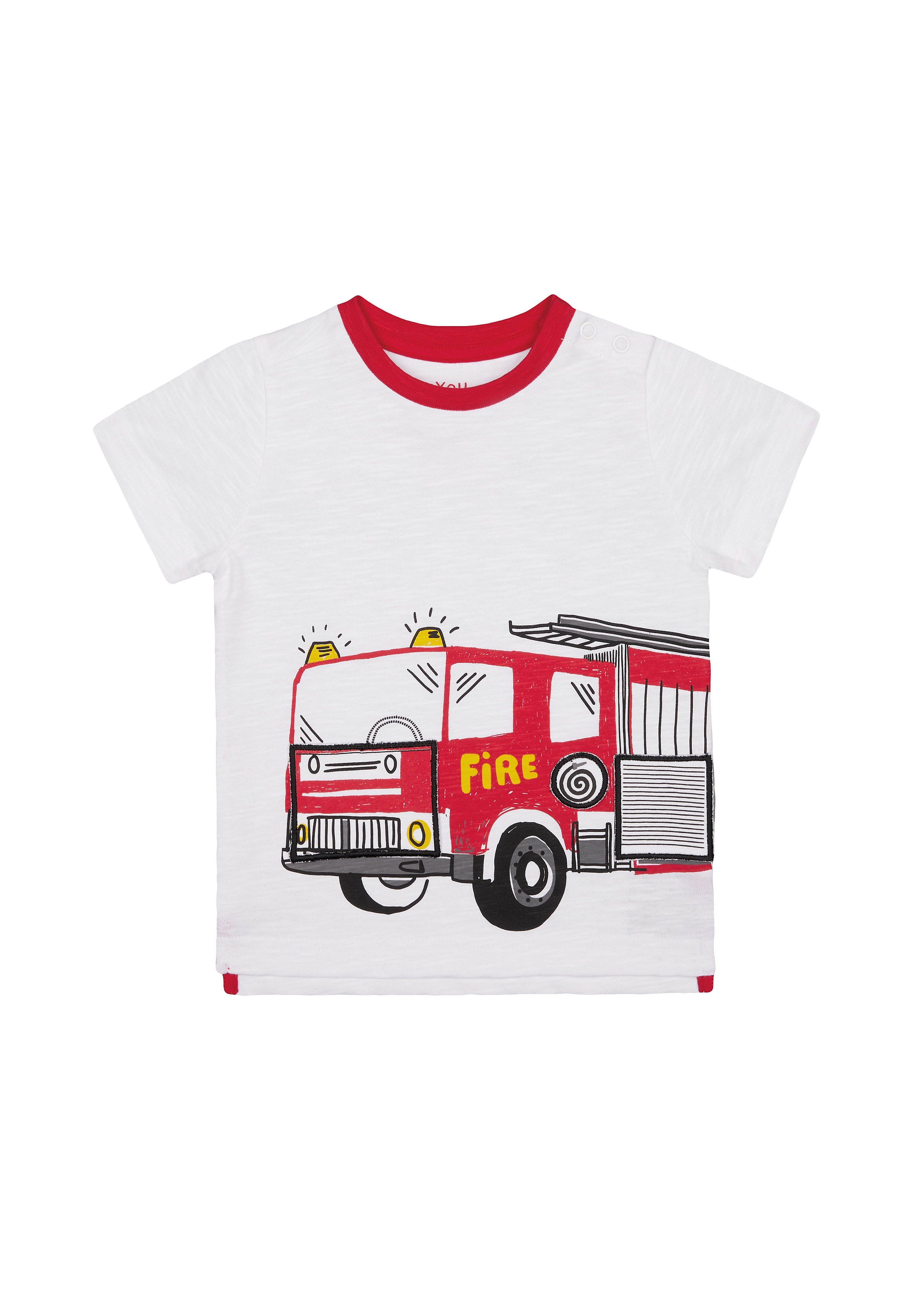 Boys Half Sleeves T-Shirt Lift-The-Flap Fire Engine Design - White