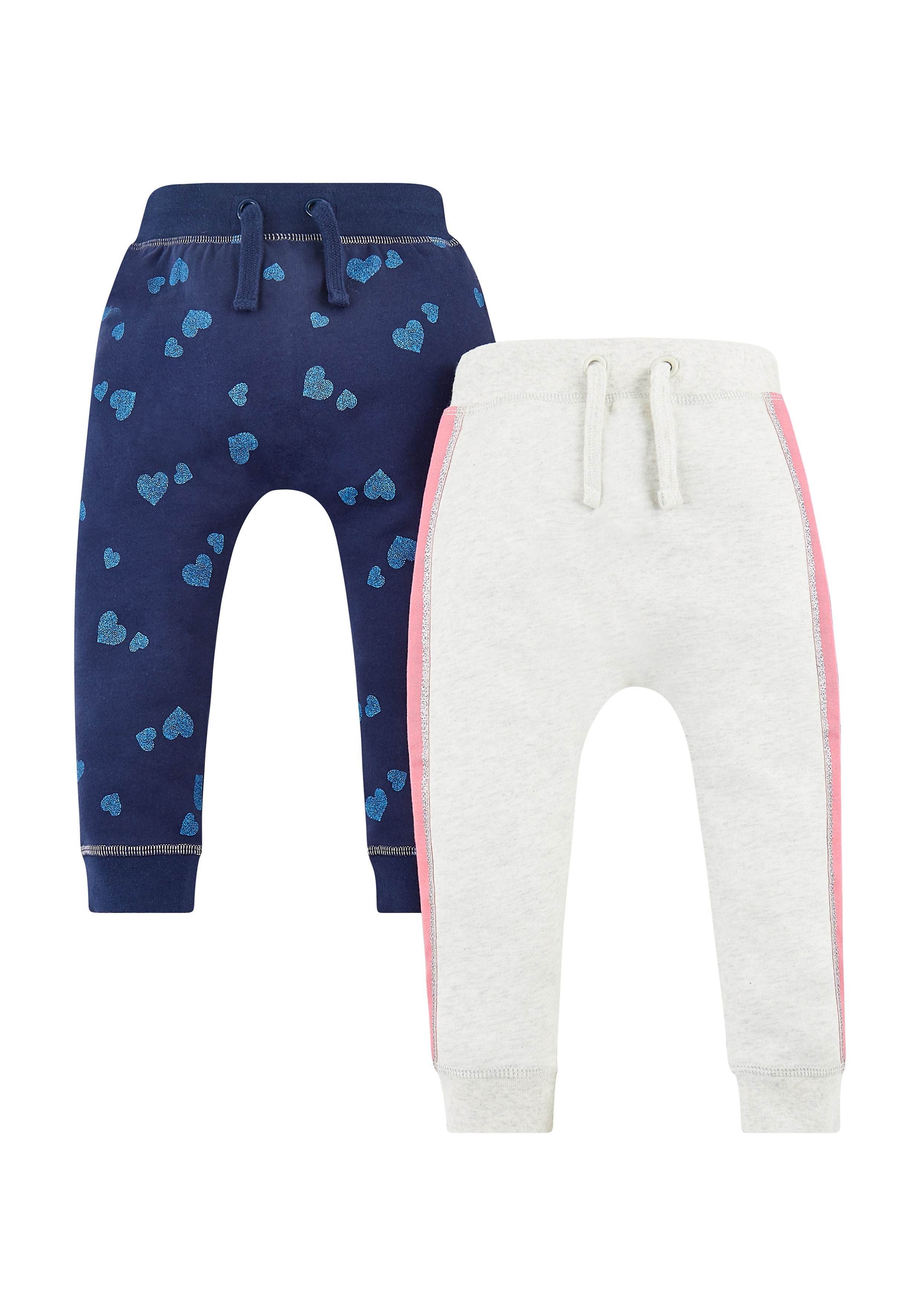Mothercare | Girls Joggers Side Stripe And Heart Print - Pack Of 2 - Multicolor