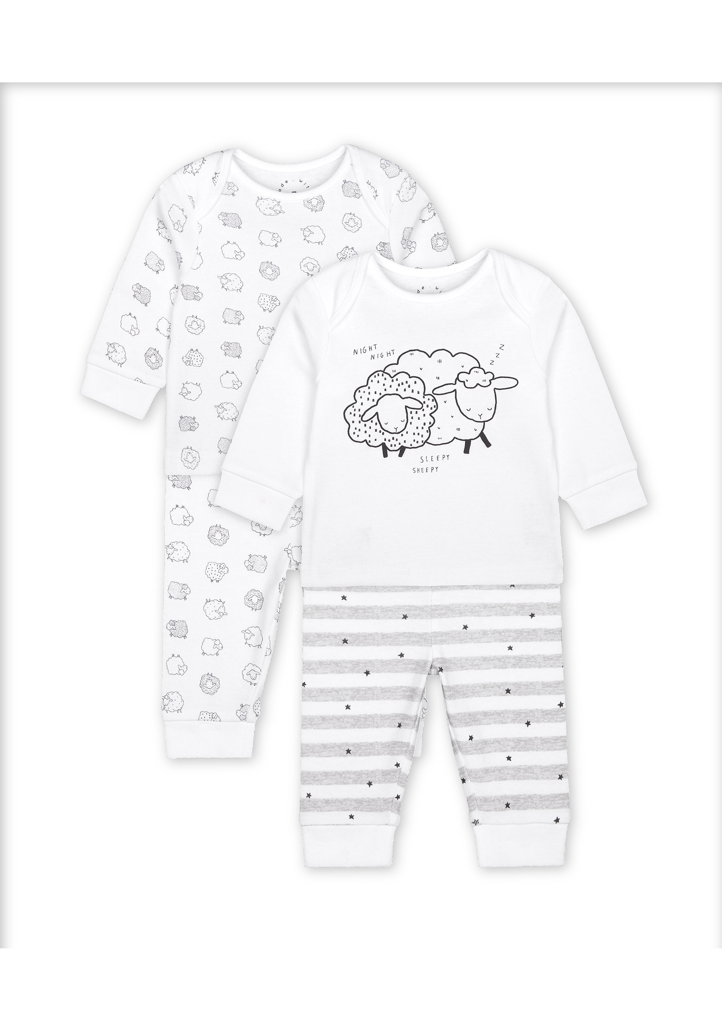 Mothercare | Unisex Full Sleeves Pyjama Set Sheep Print - Pack Of 2 - White