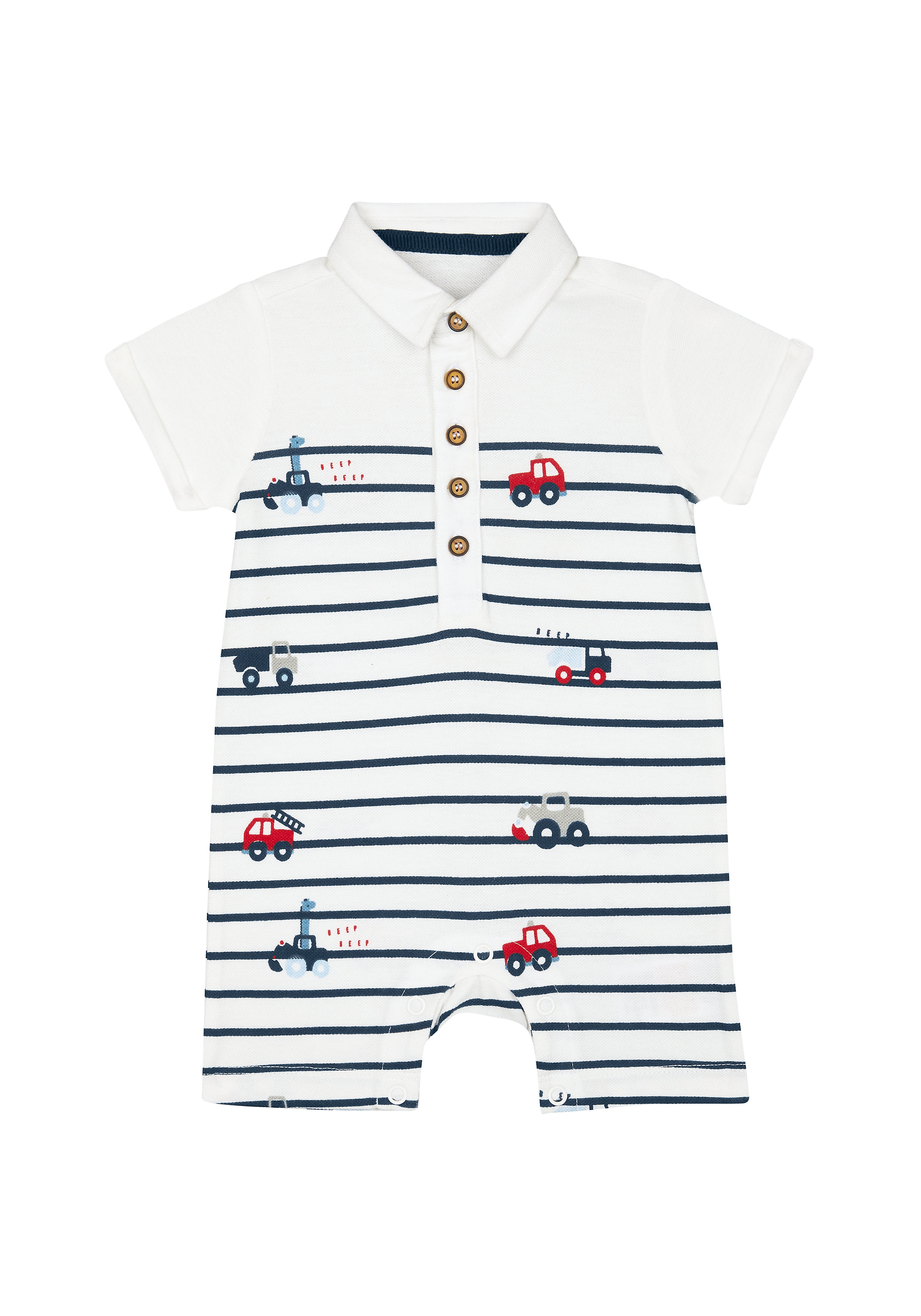 Mothercare | Boys Half Sleeves Polo Style Romper Vehicle Print - White
