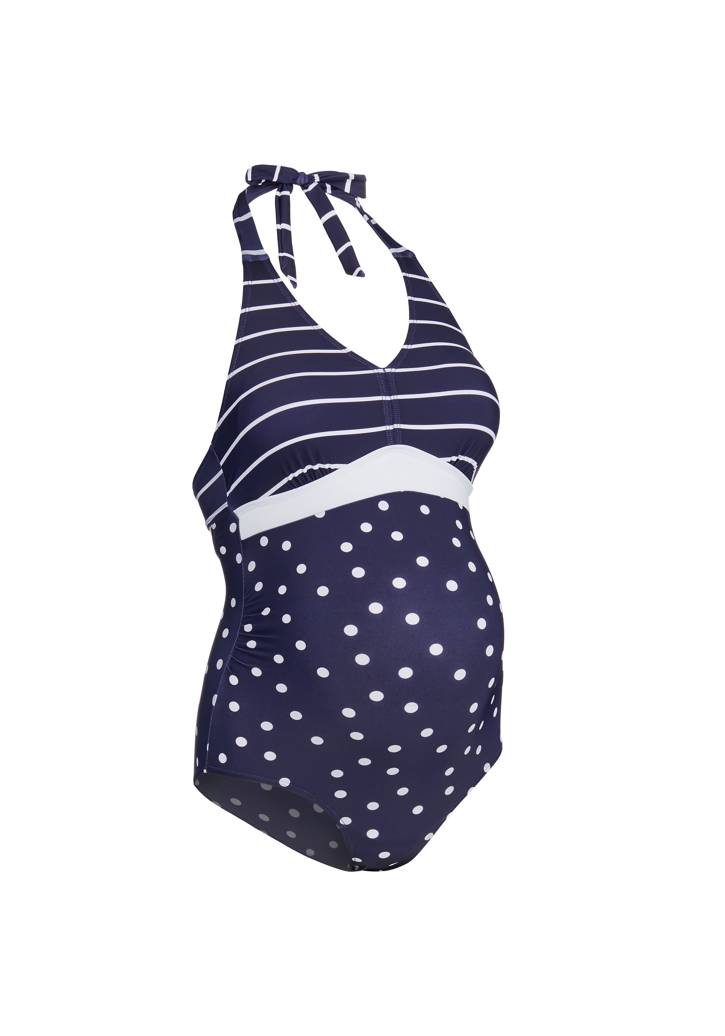 Women Maternity Sleeveless Swimsuit Striped And Polka Dot Print - Navy
