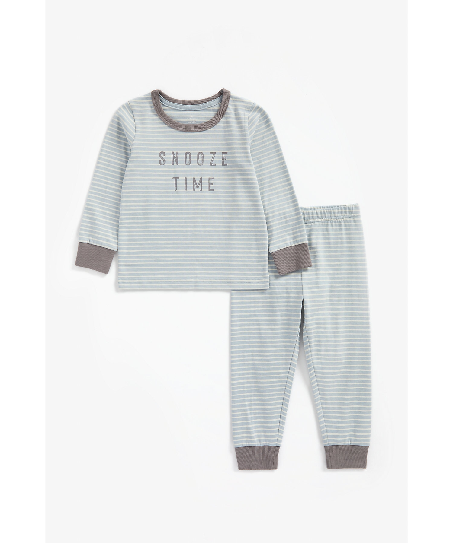Mothercare | Boys Full Sleeves Pyjama Set Striped And Slogan Print - Blue