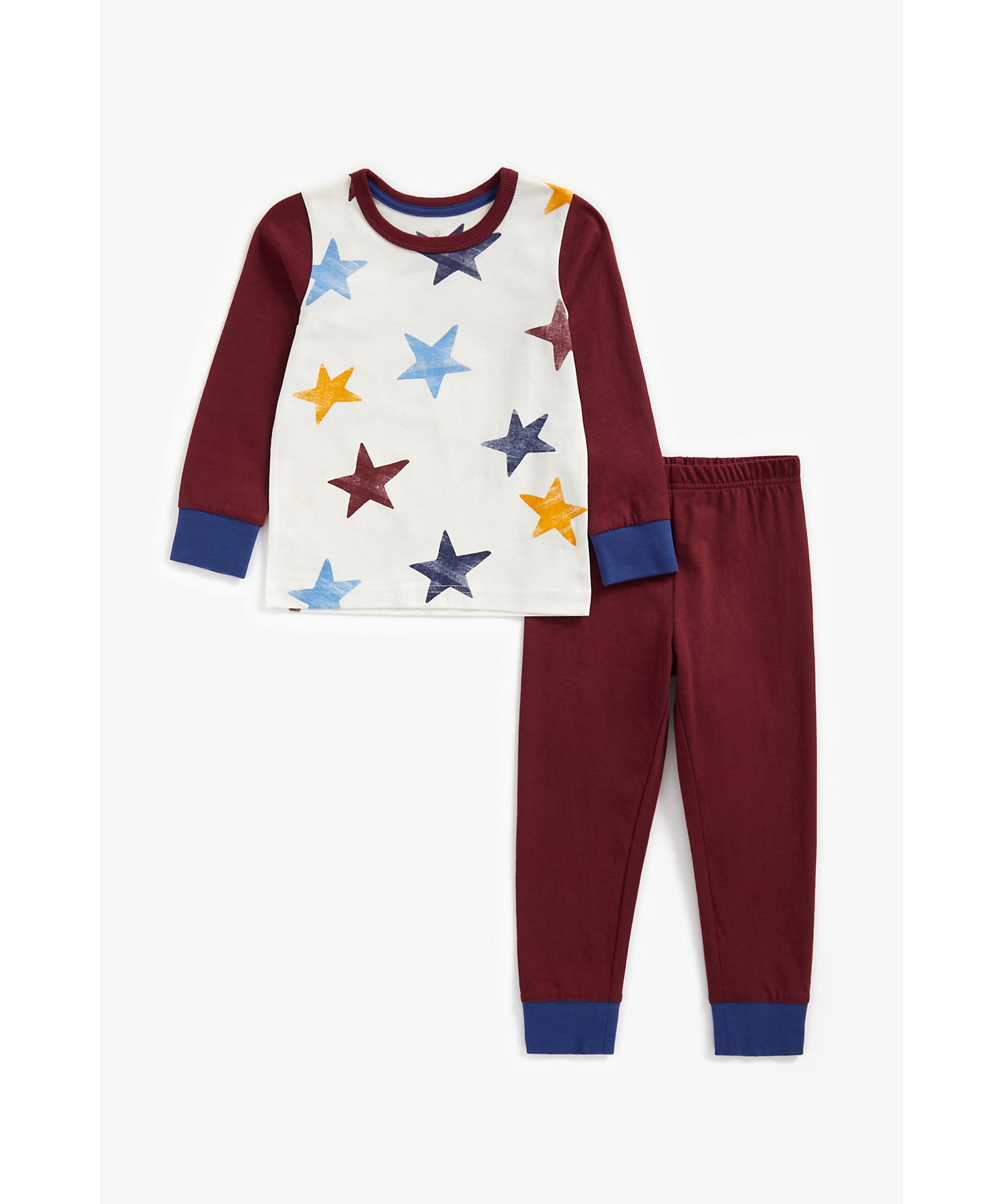 Mothercare | Boys Full Sleeves Pyjama Set Star Print - Burgundy