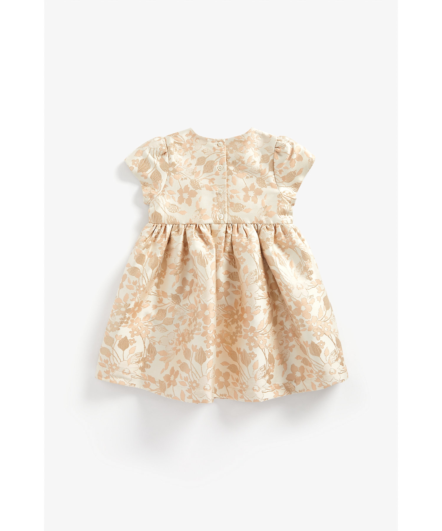 Girls Half Sleeves Jacquard Party Dress Bow Detail - Beige