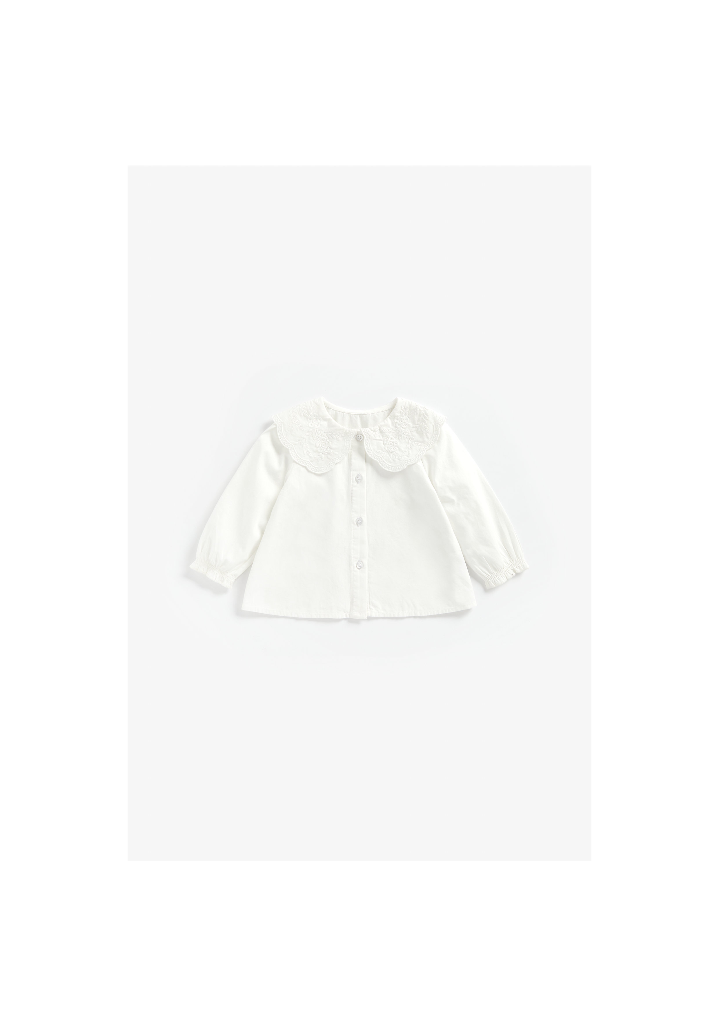 Mothercare | Girls Full Sleeves Top With Embroidered Collar - White
