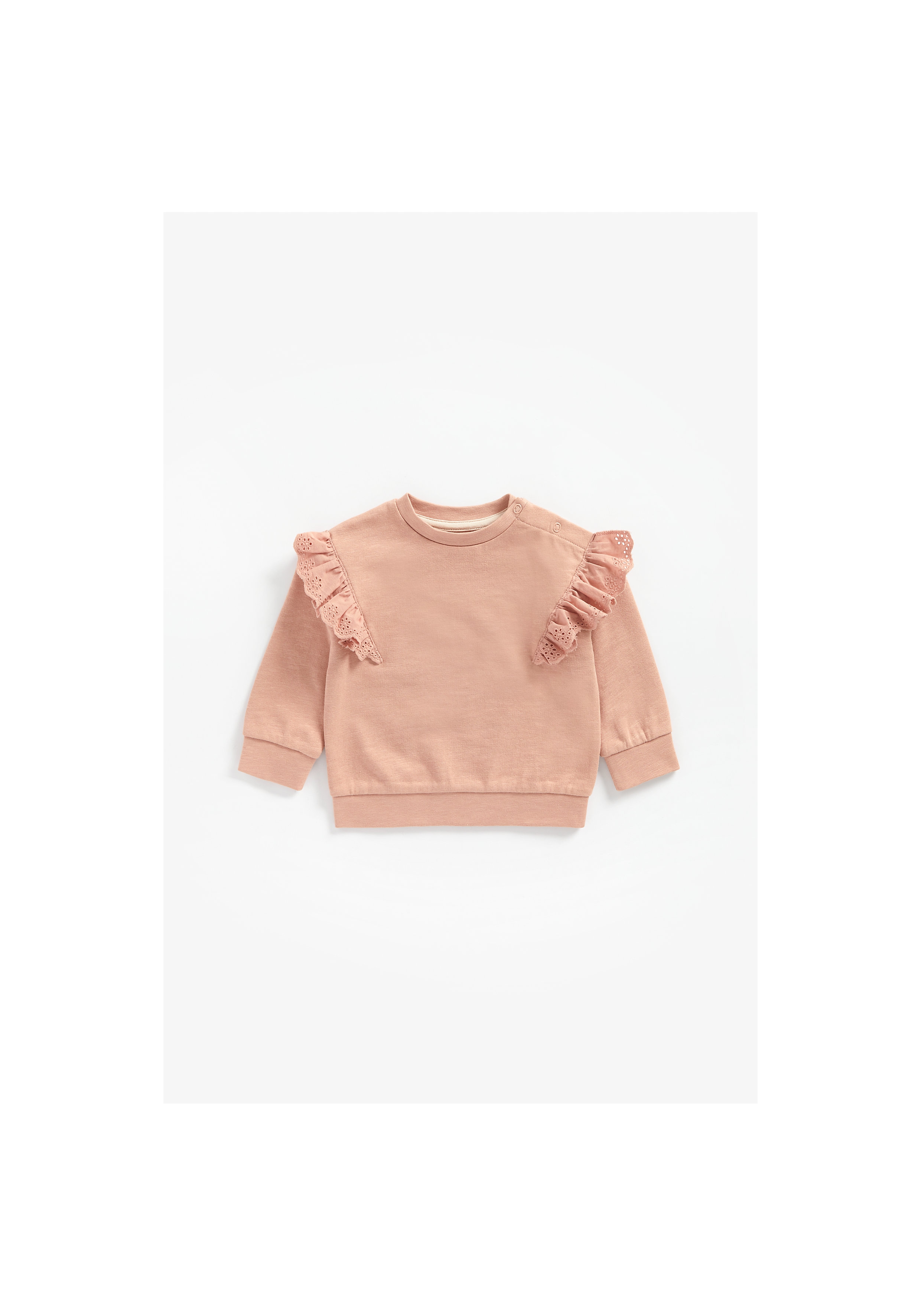 Girls Full Sleeves Sweatshirt Schiffli Frill Detail - Pink