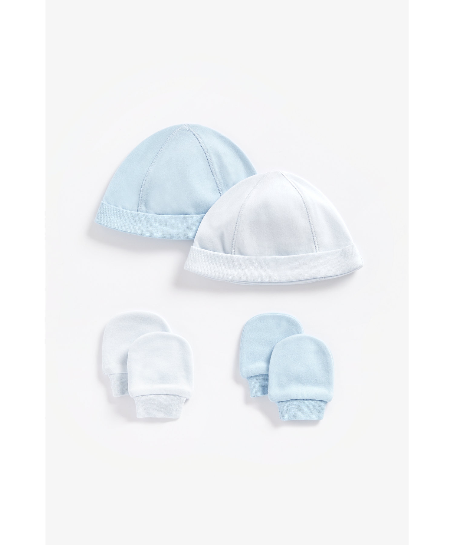 Boys Hat And Mitts Made Of Organic Cotton - Pack Of 4 - Blue