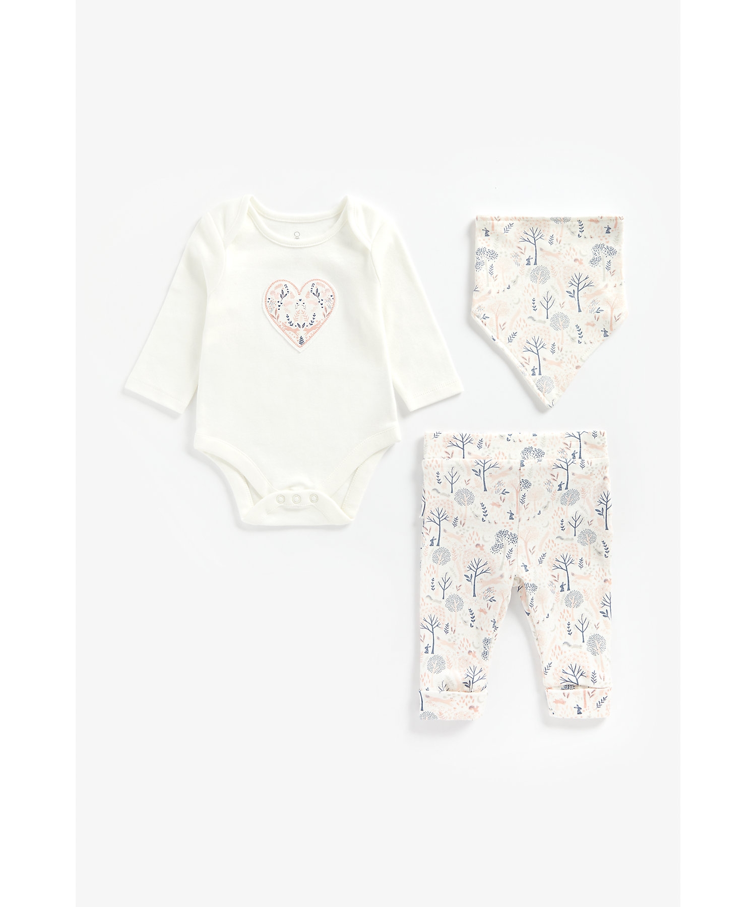 Mothercare | Girls Full Sleeves 3 Piece Set Heart Patchwork - Multicolor