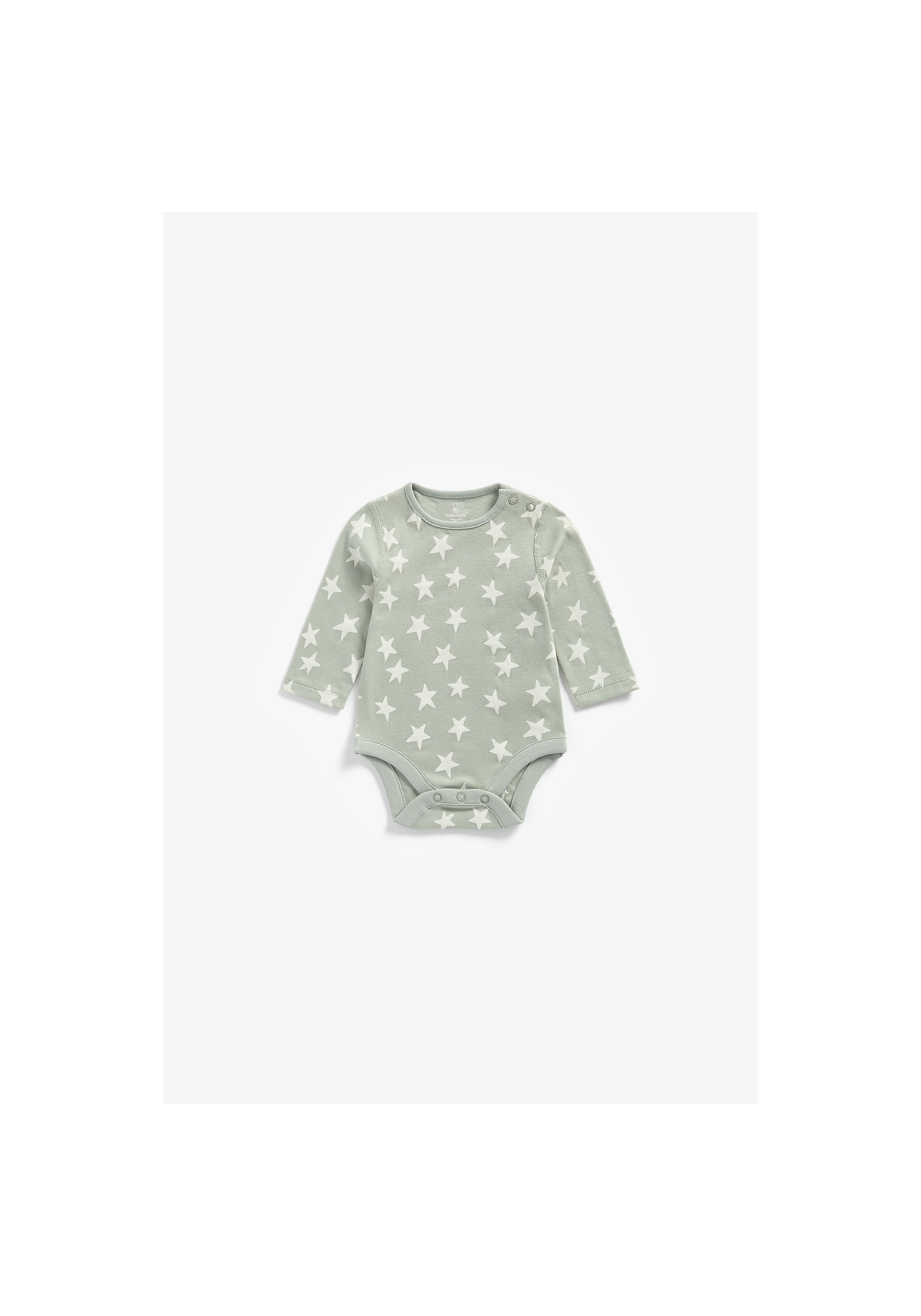 Mothercare | Unisex Full Sleeves Bodysuit Star Print - Green