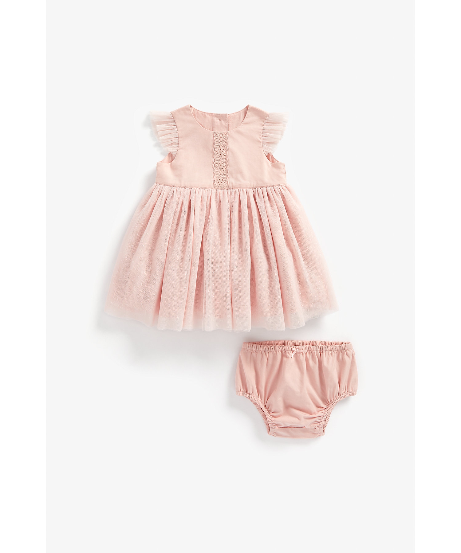 Mothercare | Girls Half Sleeves Mesh Party Dress Lace Detail - Pink