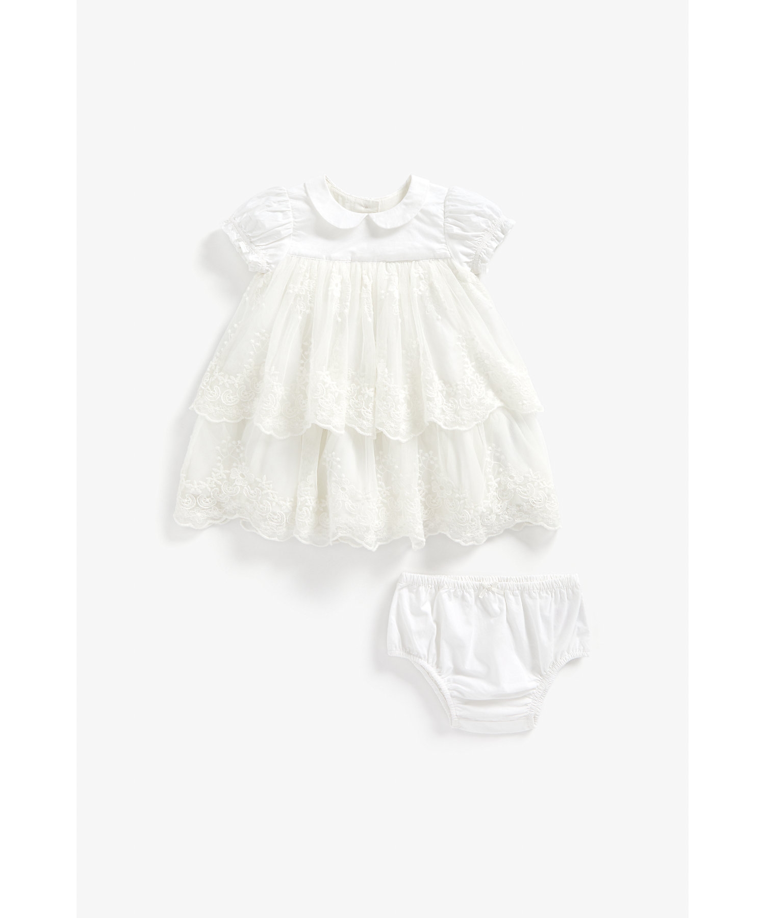 Mothercare | Girls Half Sleeves Party Dress Embroidered - White