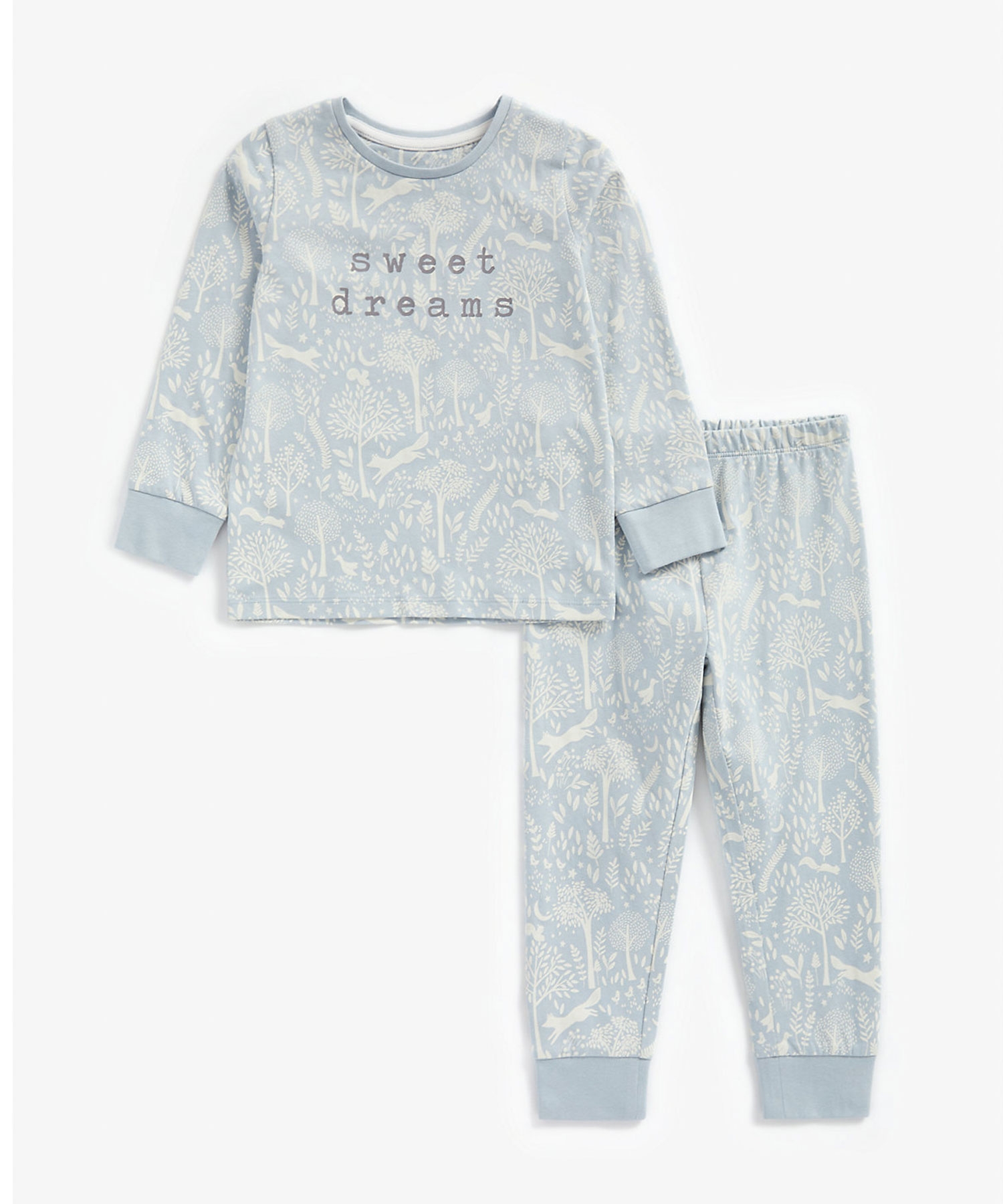 Girls Full Sleeves Pyjama Set Slogan Print - Blue