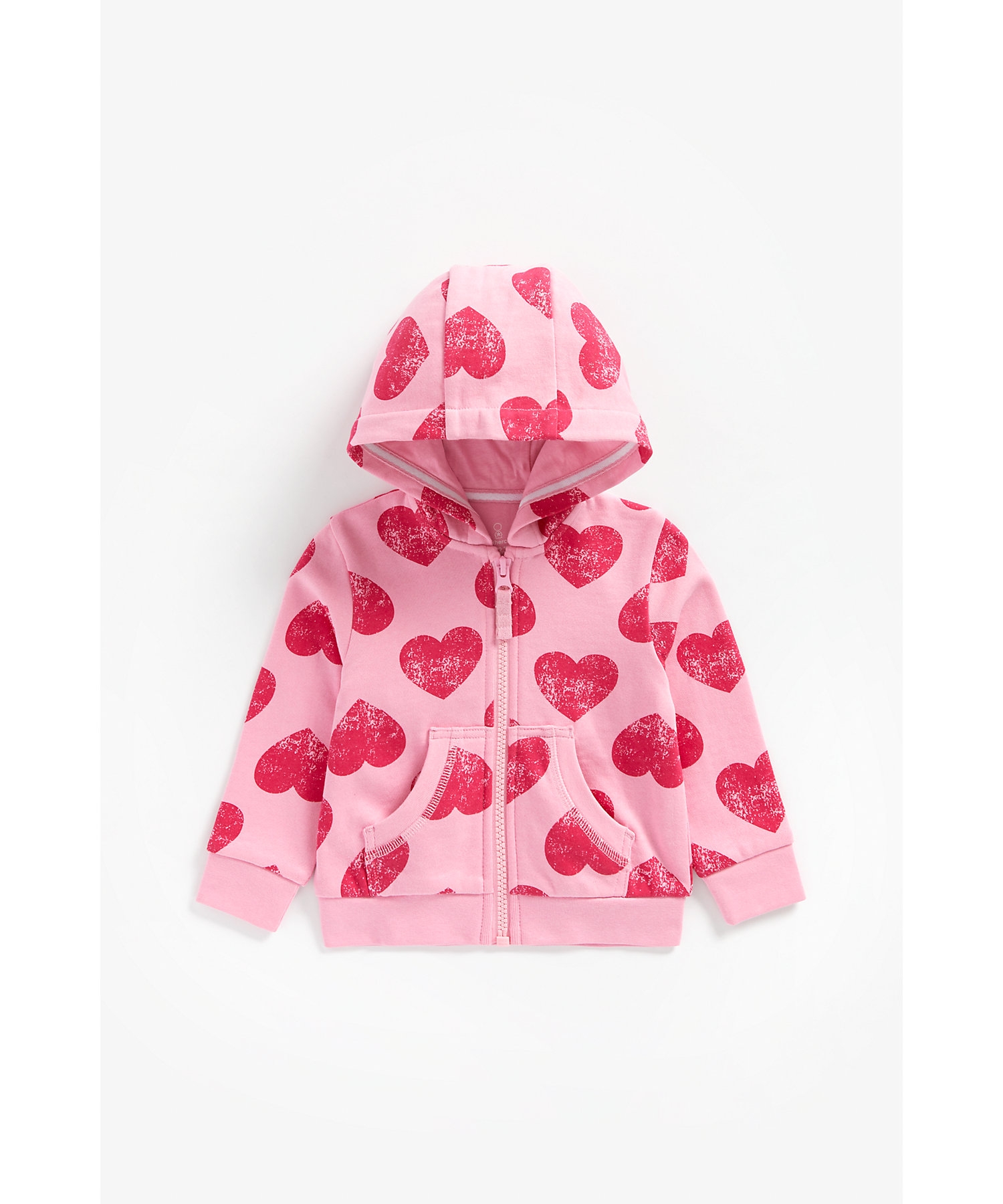 Mothercare | Girls Full Sleeves Hooded Sweatshirt Heart Print - Pink