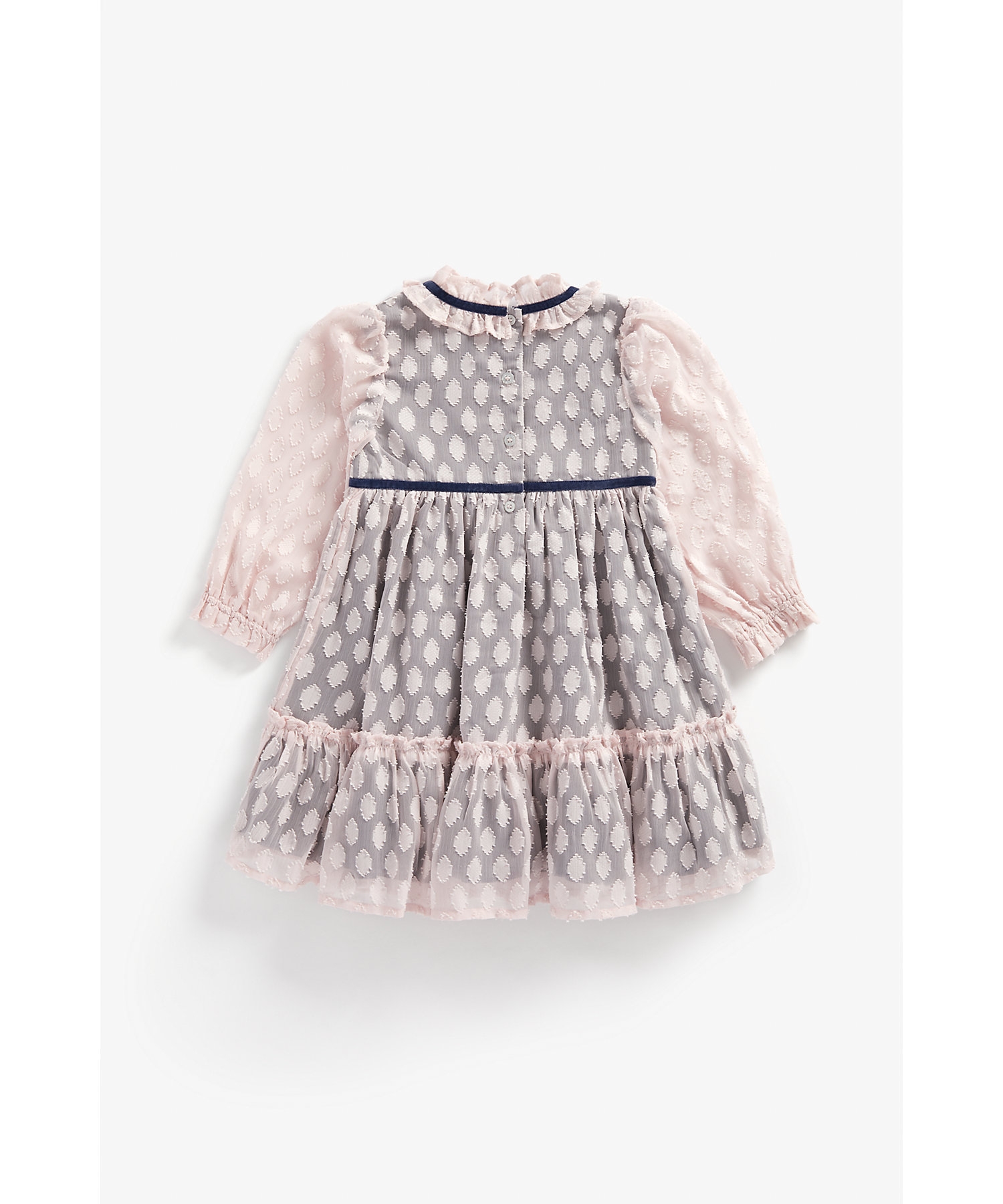 Girls Full Sleeves Party Dress With Frilled Neckline - Pink