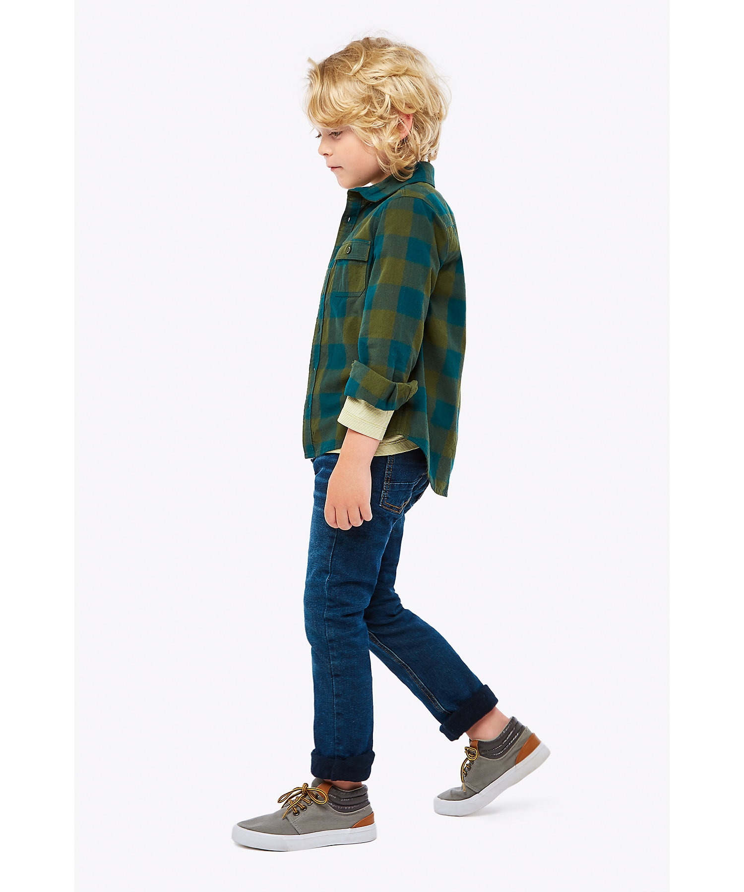 Boys Full Sleeves Check Shirt And Tee Set Text Print - Multicolor