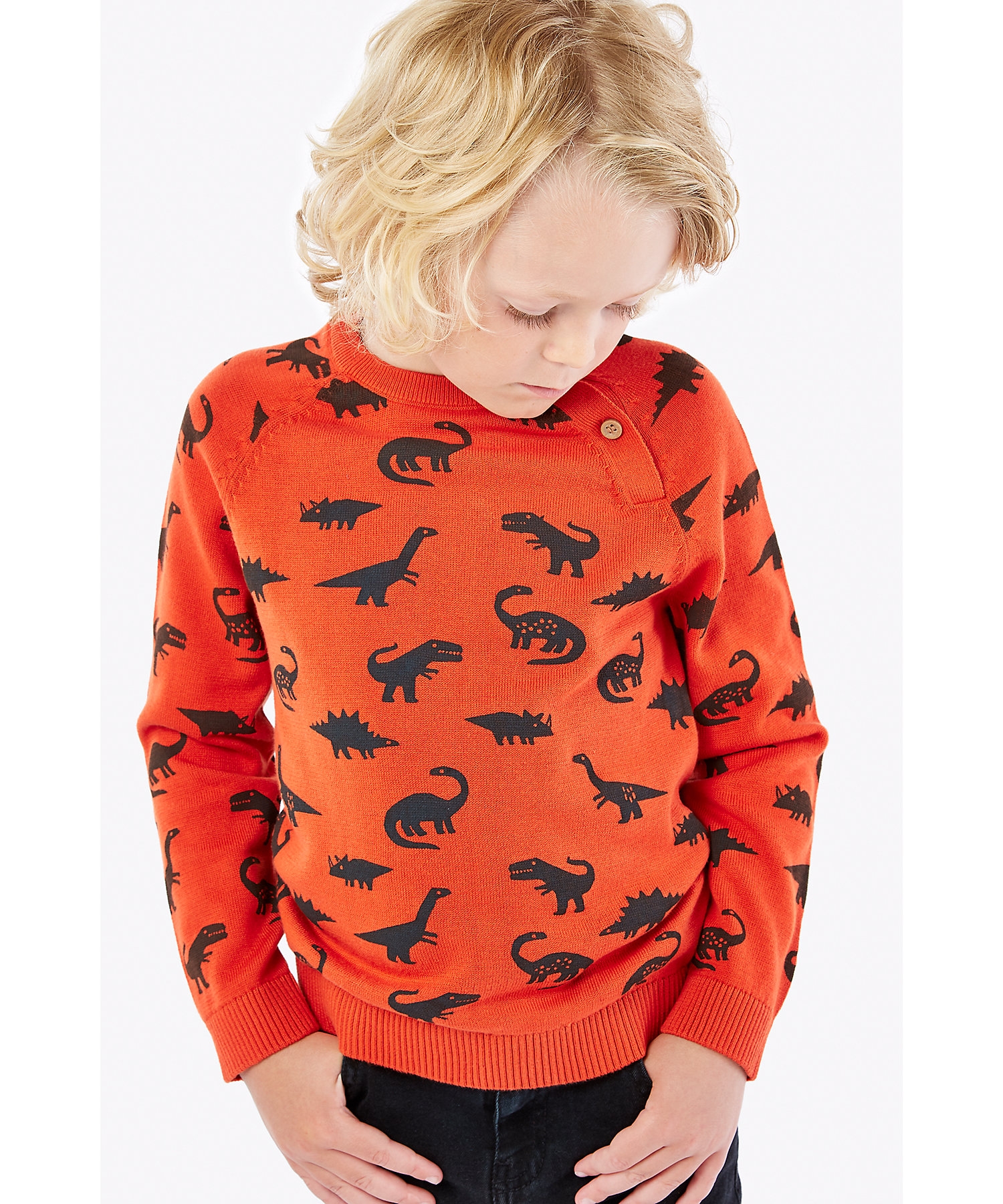 Mothercare | Boys Full Sleeves Sweater Dino Design - Orange