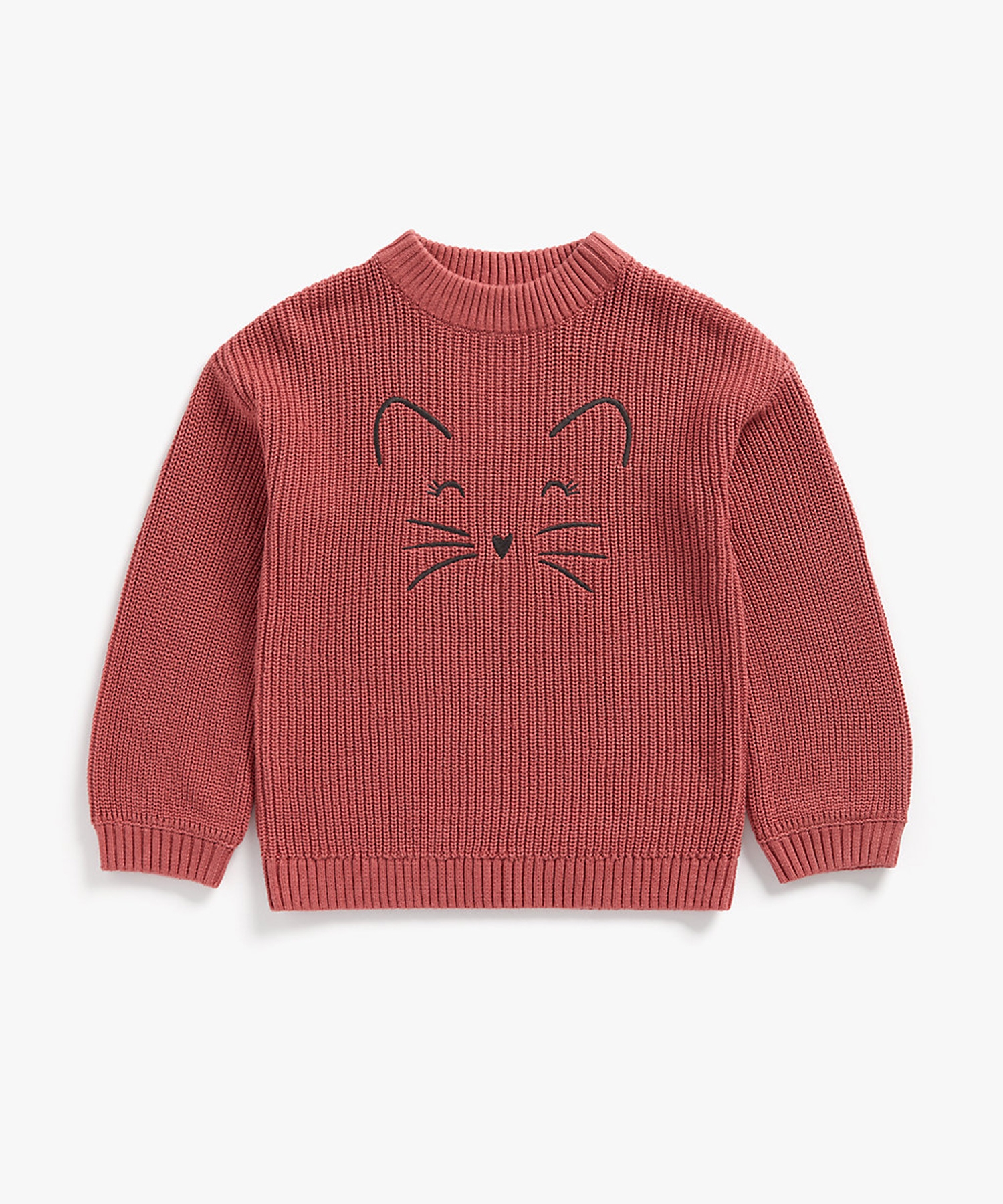 Mothercare | Girls Full Sleeves Sweater Cat Embroidery - Pink