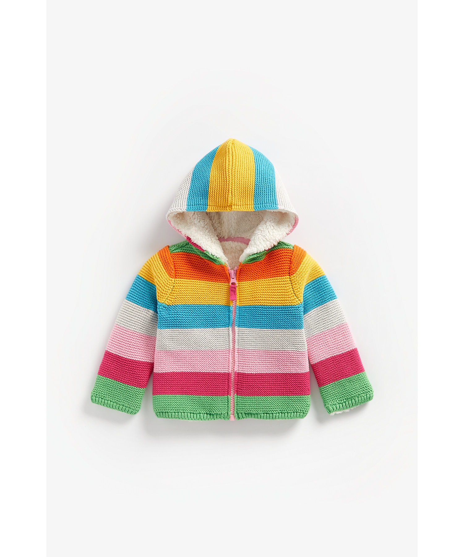 Mothercare | Girls Full Sleeves Hooded Sweater Rainbow Stripes - Multicolor