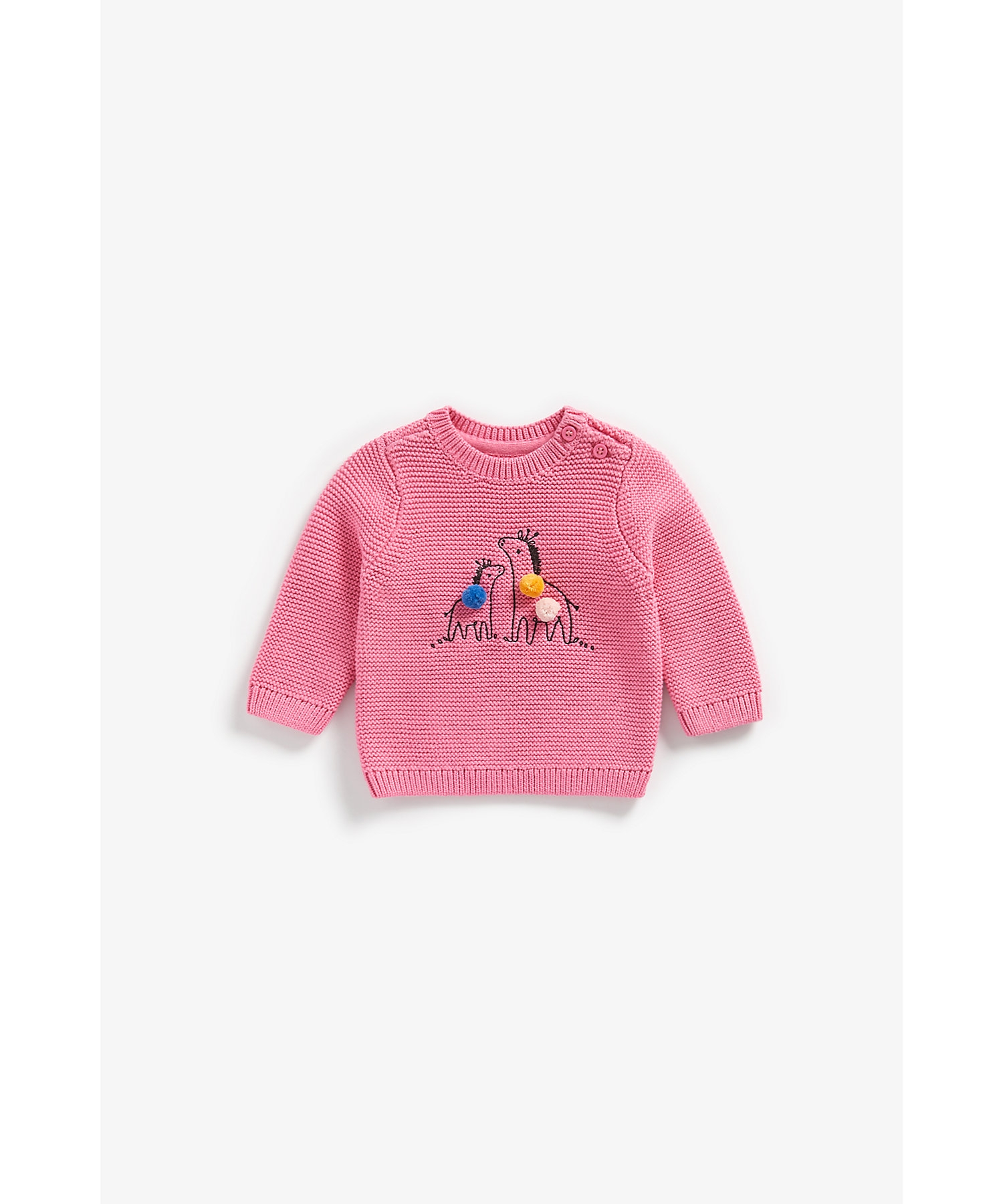 Mothercare | Girls Full Sleeves Sweater Zebra Embroidery And Pom Pom Details - Pink