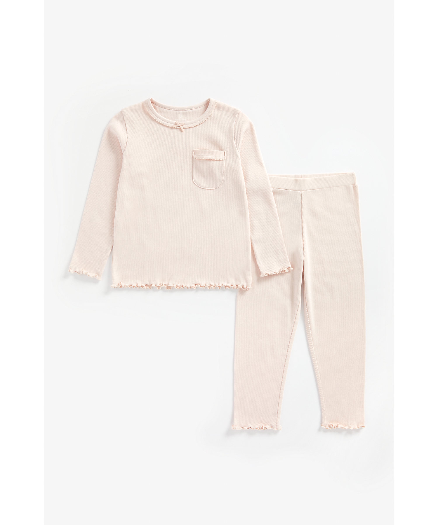 Girls Full Sleeves Pyjama Set Pocket Detail - Pink