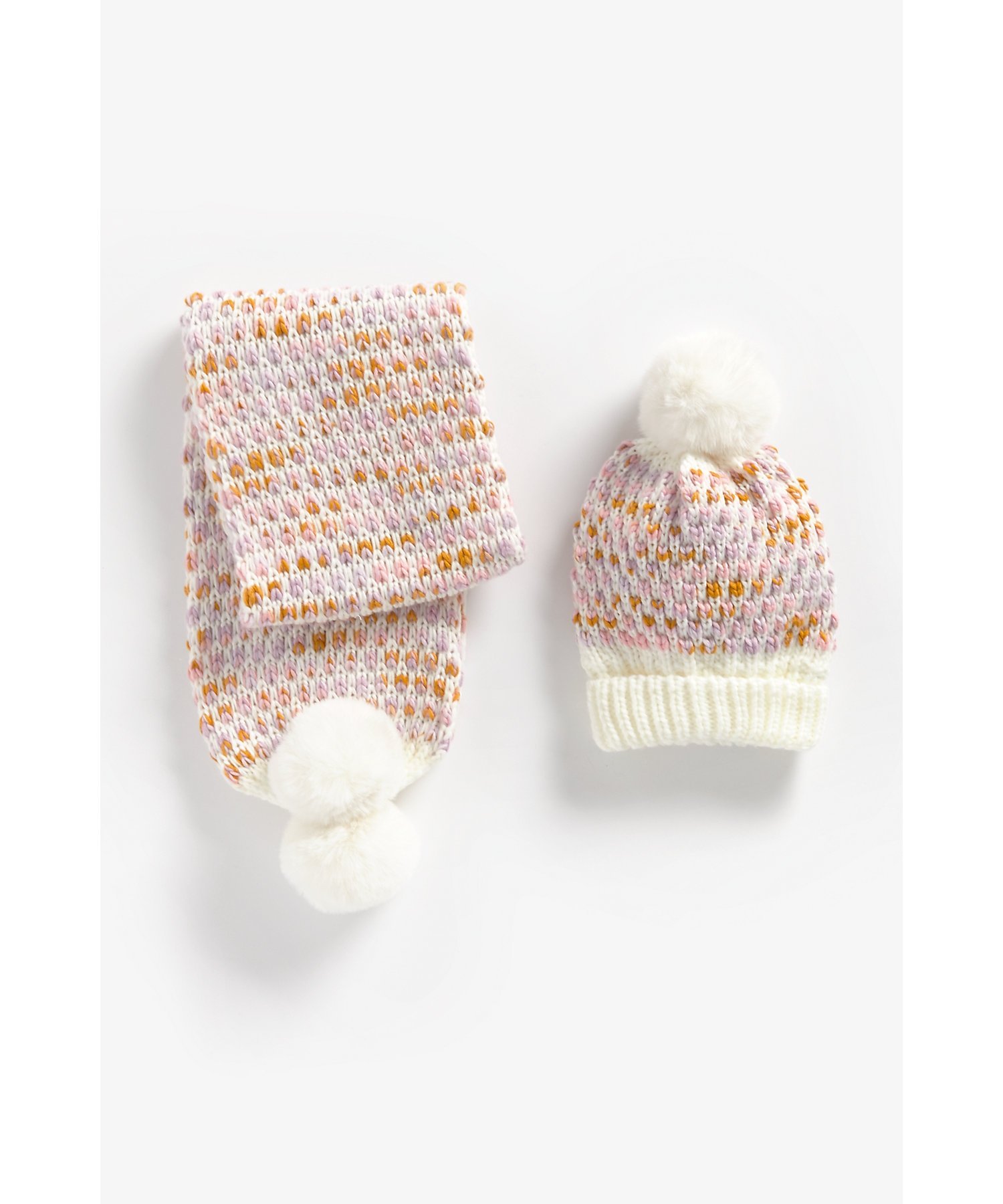 Girls Hat And Scarf Set Chunky Knit - Multicolor