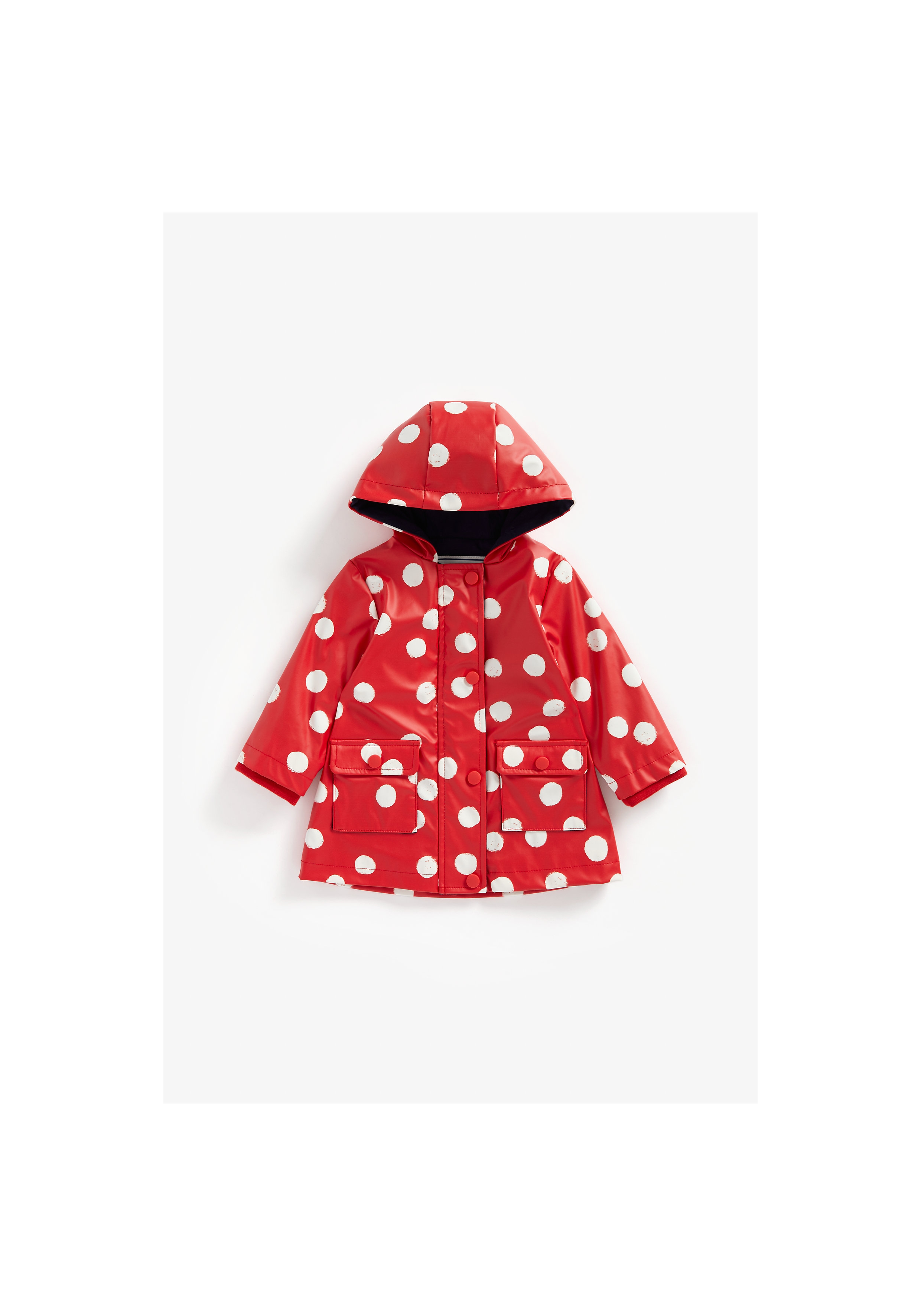 Mothercare | Girls Full Sleeves Rubberized Coat Polka Dot Print - Red