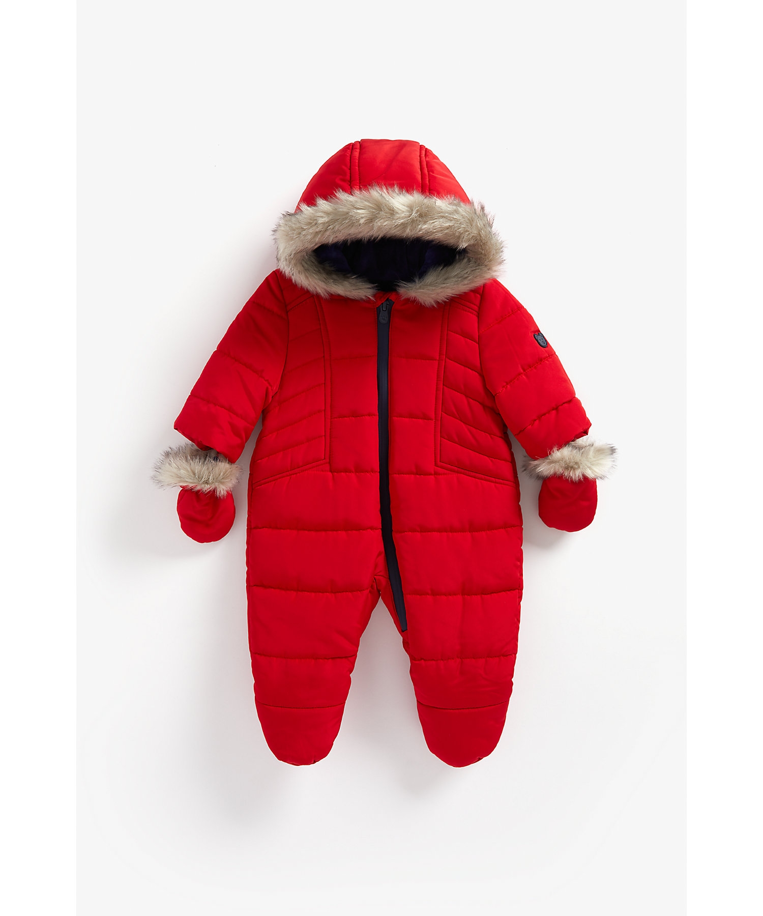 Mothercare | Boys Full Sleeves Velour Lined Snowsuit Hooded - Red