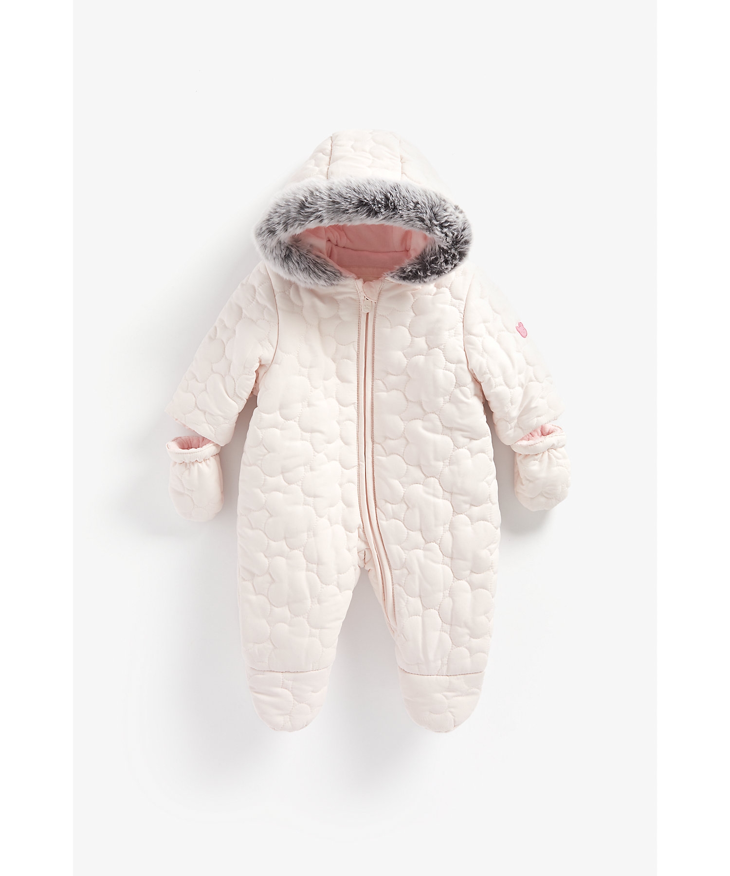 Girls Full Sleeves Quilted Snowsuit Velour Lined - Pink