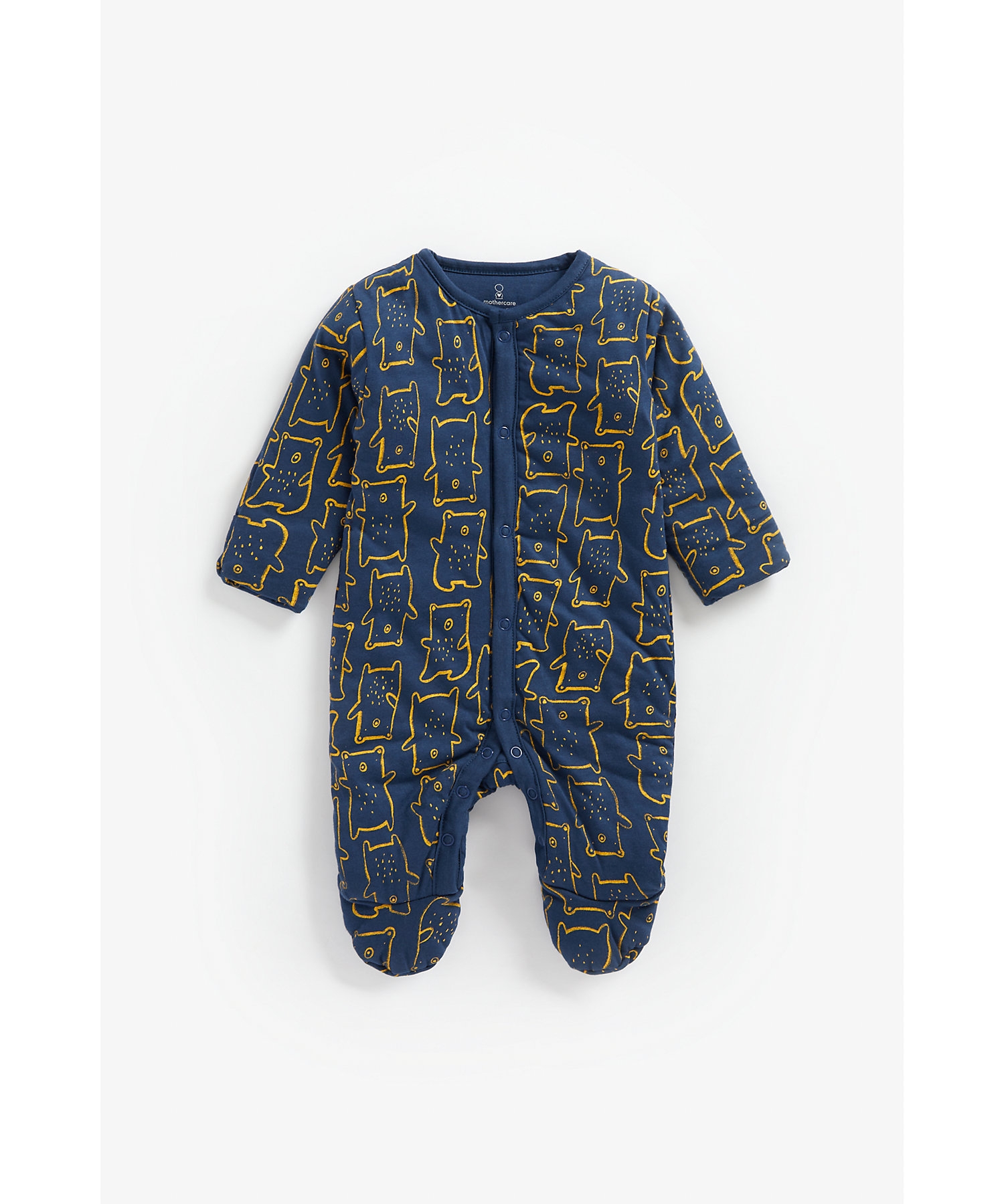 Mothercare | Boys Full Sleeves Wadded Sleepsuit Bear Print - Navy