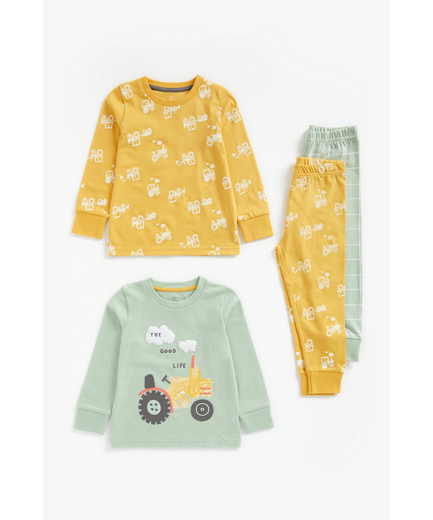 Mothercare | Boys Full Sleeves Pyjama Set Tractor Embroidery - Pack Of 2 - Multicolor