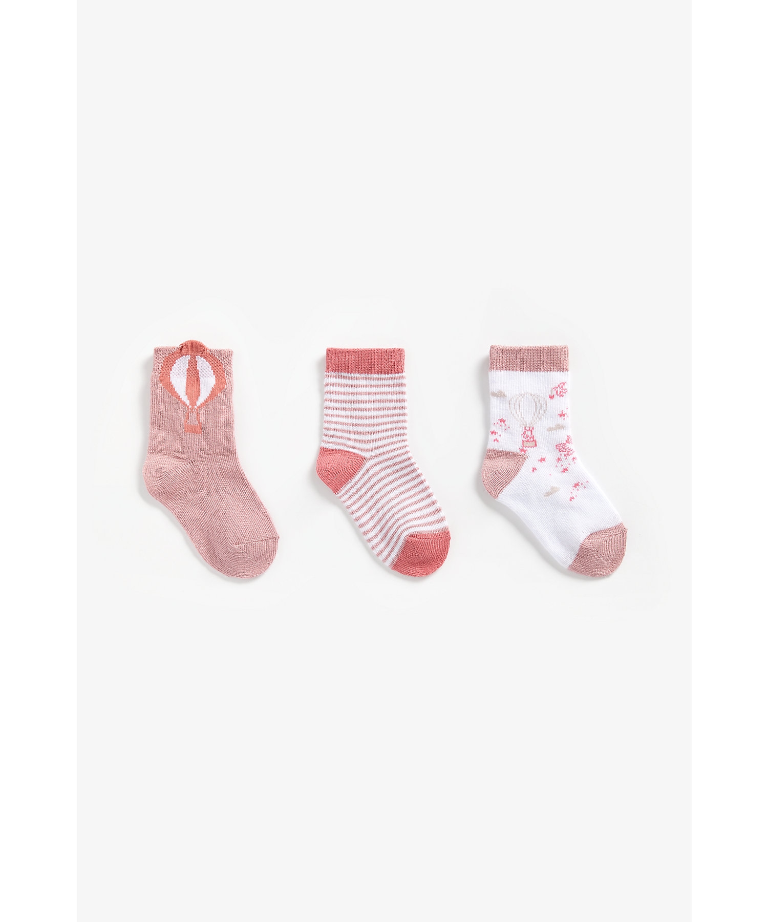 Girls Socks Hot Air Balloon Design - Pack Of 3 - Pink
