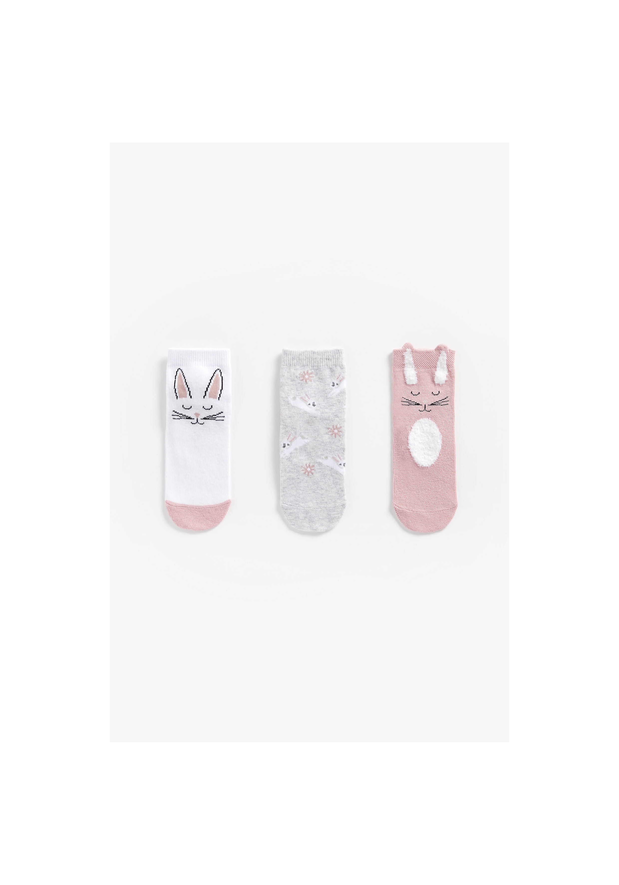 Girls Socks Bunny Design - Pack Of 3 - Multicolor