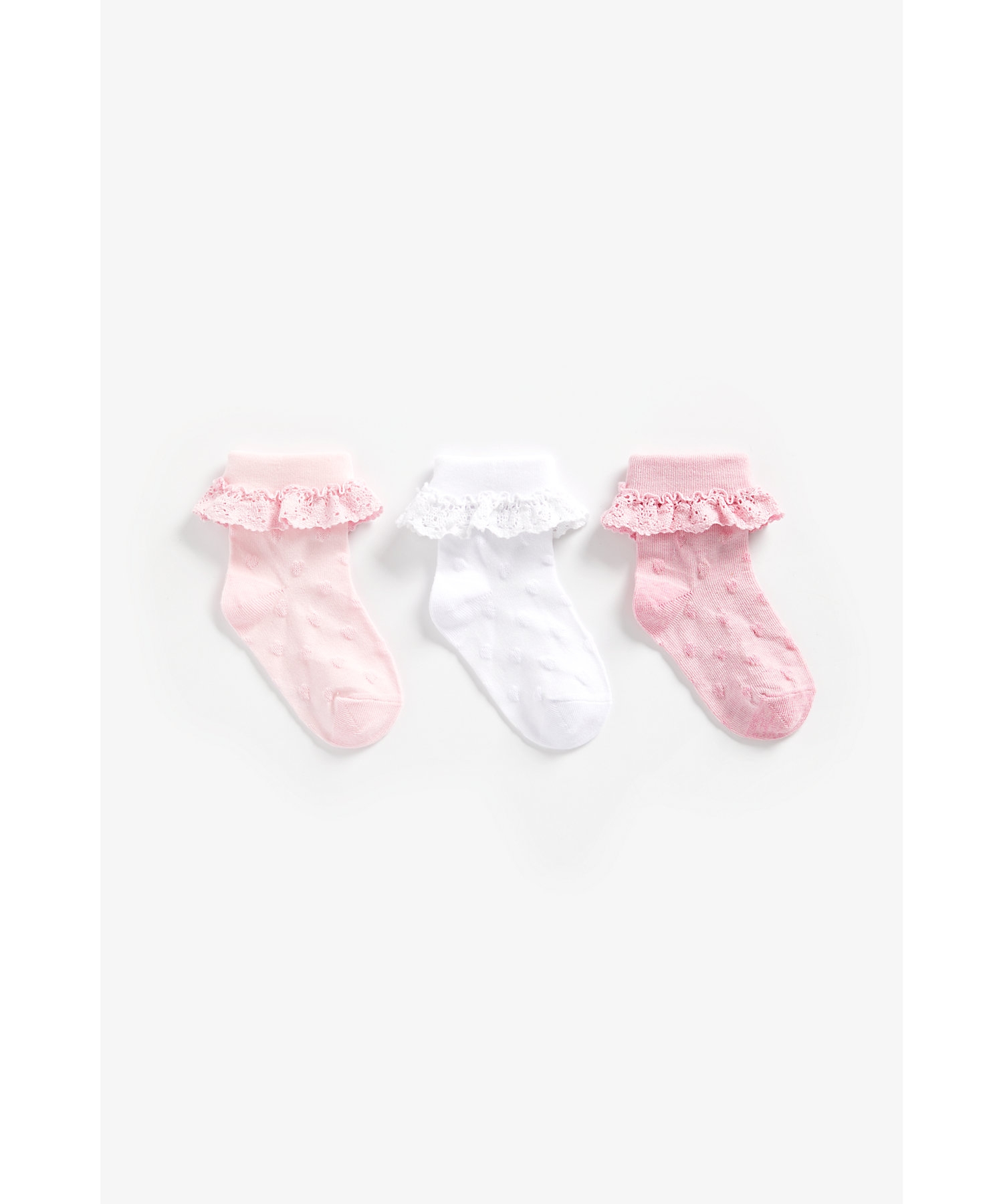 Mothercare | Girls Socks Frill Details - Pack Of 3 - Pink