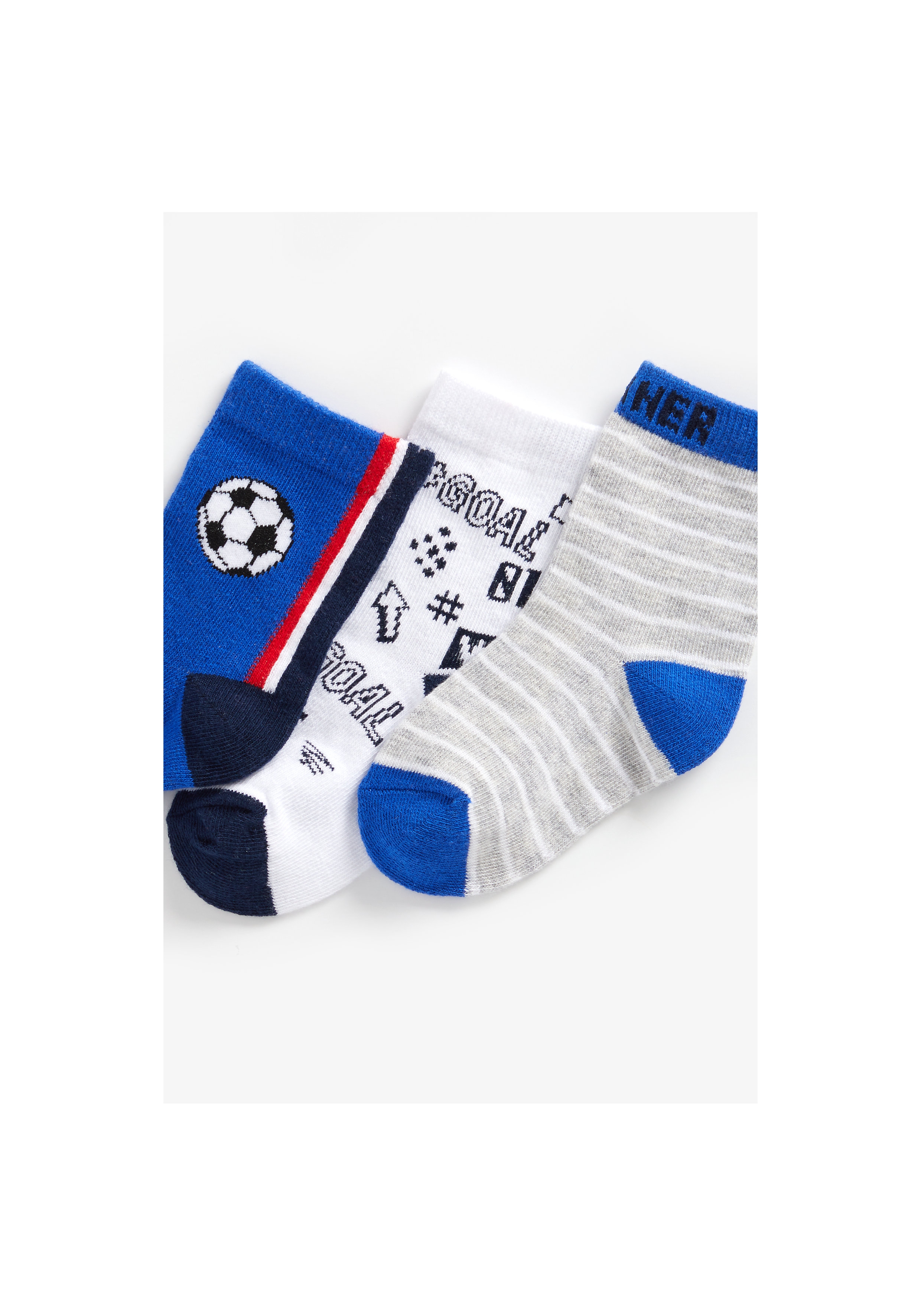 Boys Socks Football Design - Pack Of 3 - Blue