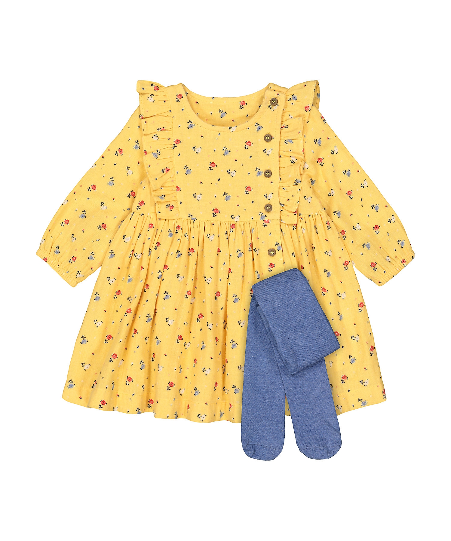Mothercare | Girls Full Sleeves Dress with Tights -Yellow