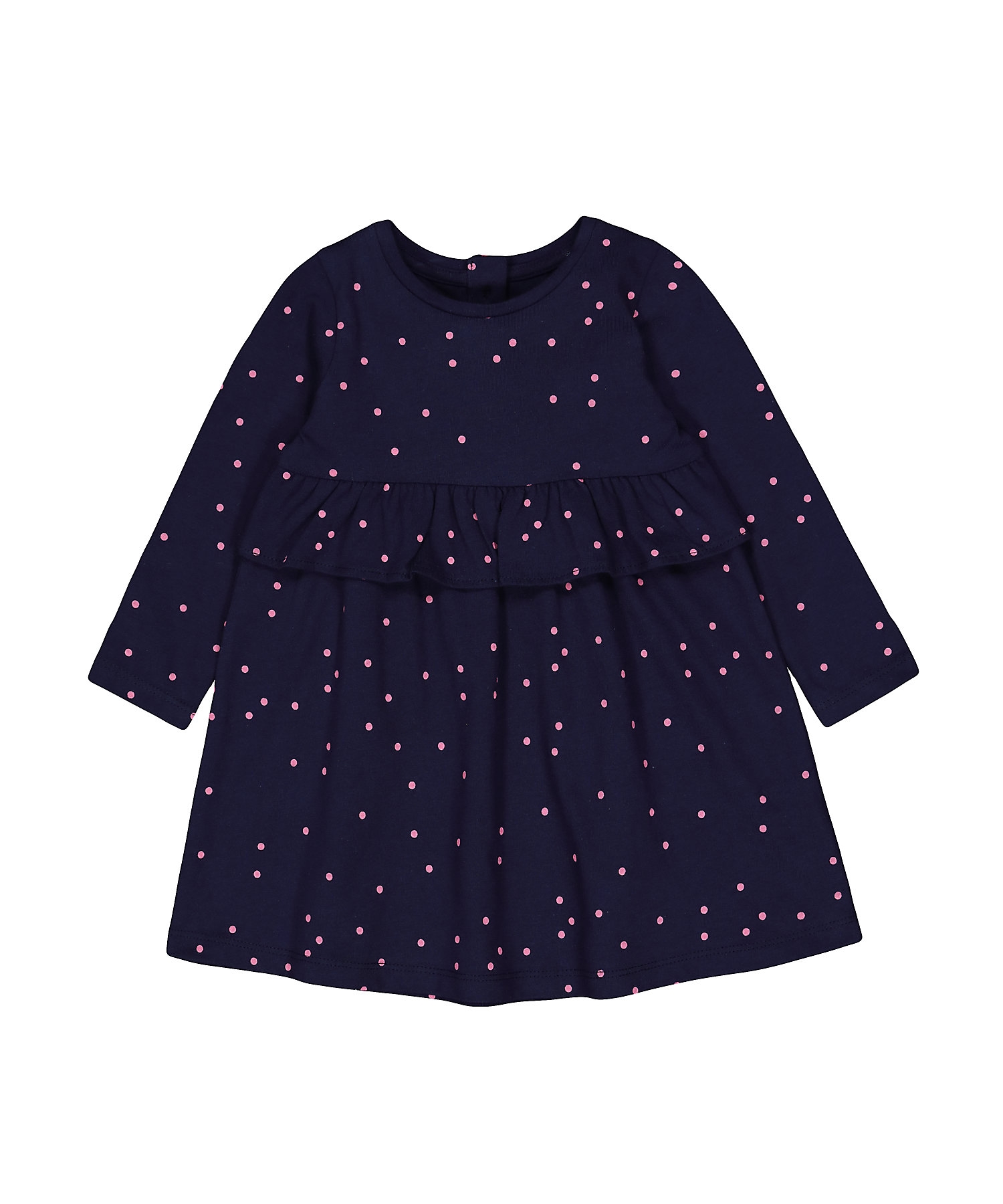 Mothercare | Girls Full Sleeves Dress Polka Dots-Navy
