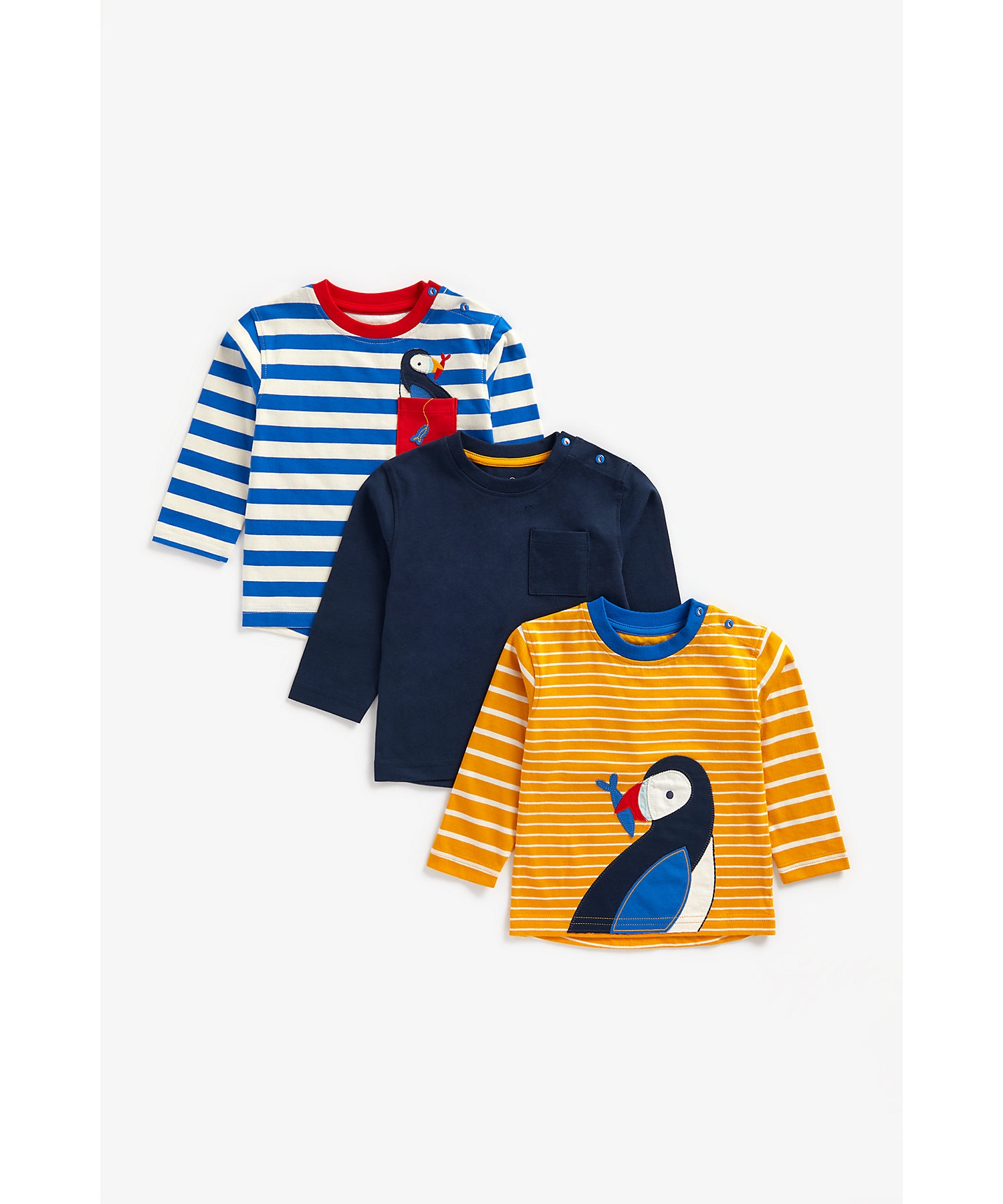 Mothercare | Boys Full Sleeves T-Shirt Tucan Patchwork - Pack Of 3 - Multicolor