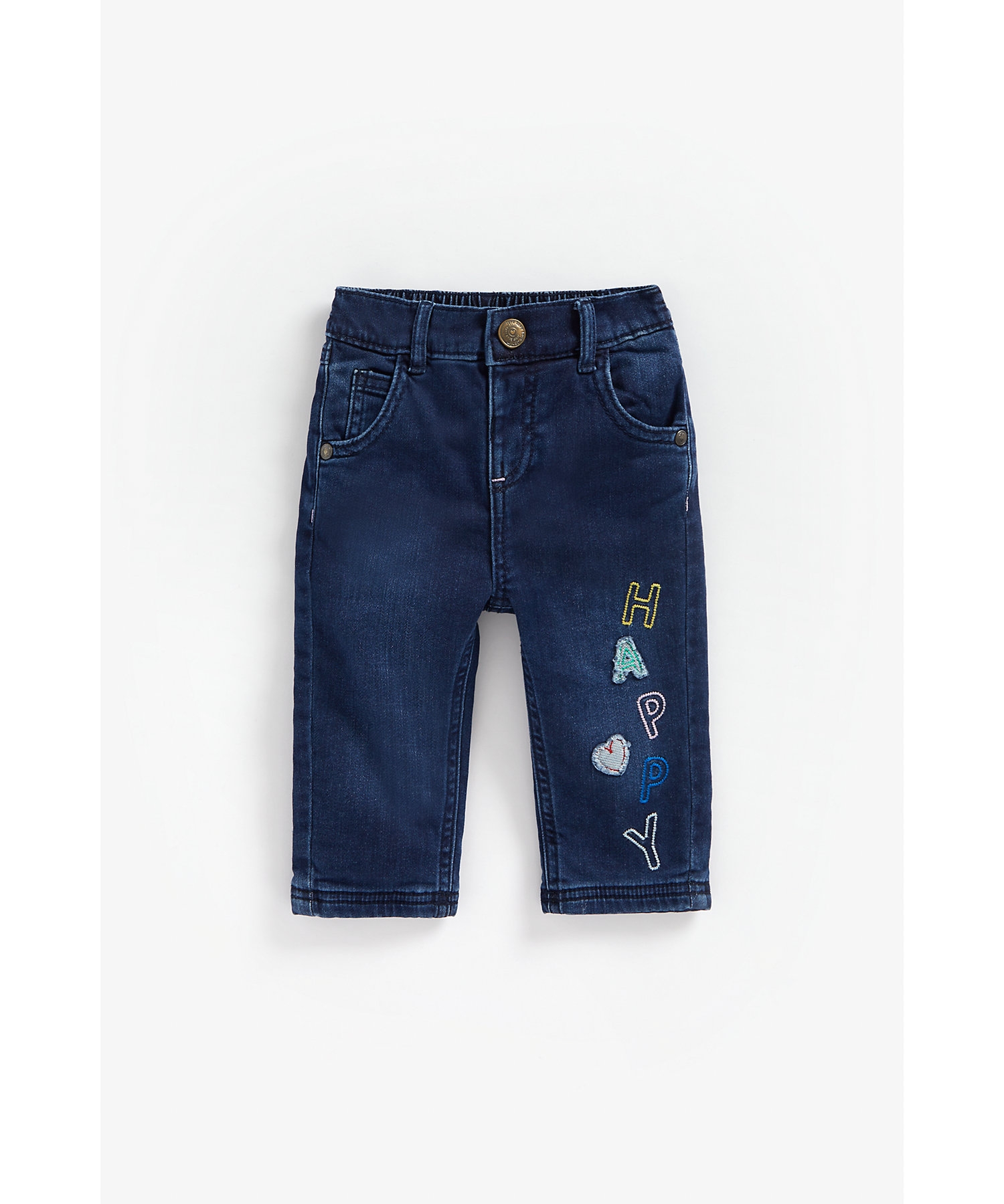 Girls Jeans Text Embroidery - Blue