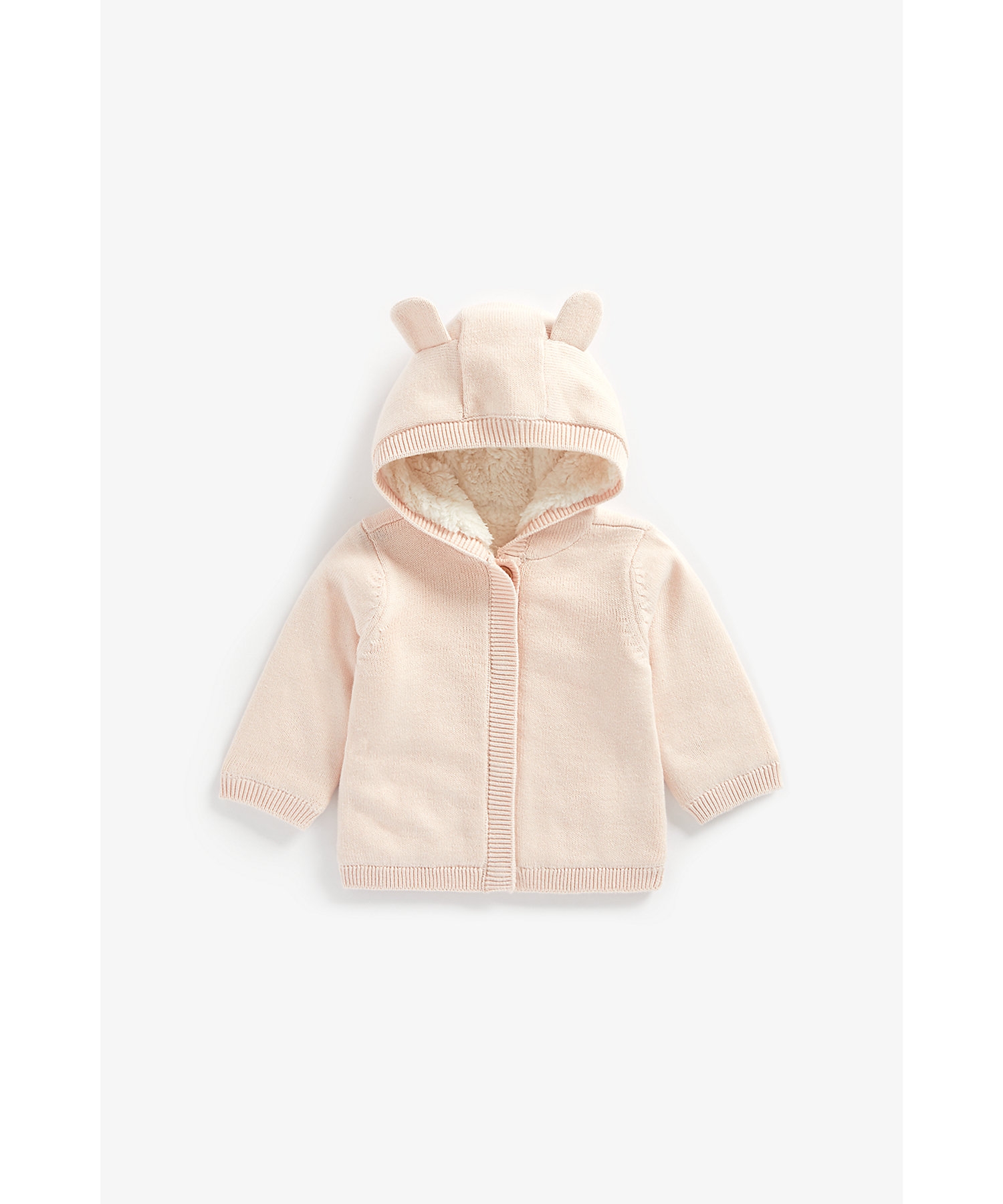 Mothercare | Girls Full Sleeves Fleece Lined Hooded Cardigan 3D Ear Details - Pink